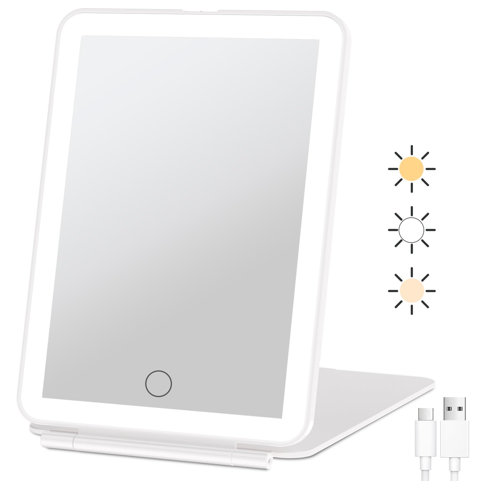 FUNTOUCH Rechargeable Travel Makeup Mirror with 72 Led Lights, Portable Lighted Beauty Mirror, 3 Color Lighting, Dimmable Touch Screen, Tabletop LED Folding Cosmetic Vanity Mirror ASIN B0895WCP3Z Amazon original image 1