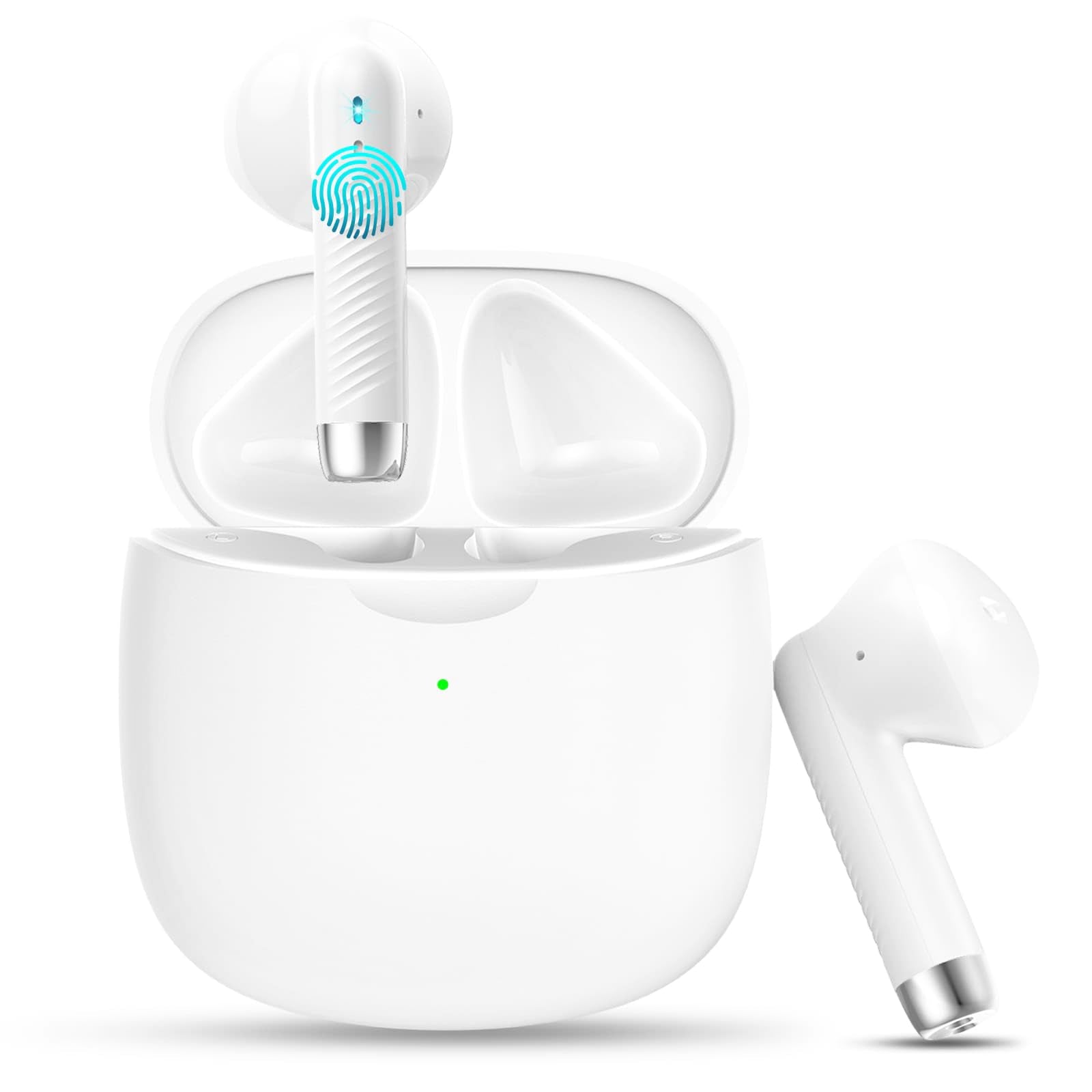 Wireless Earbuds, Bluetooth 5.4 Headphones In Ear with Noise Cancelling Mic, Bluetooth Earbuds Stereo Bass, IP7 Waterproof Sports Earphones, 32H Playtime USB C Charging White Ear Buds for Android iOS ASIN B0D95TFG2G Amazon original image 1