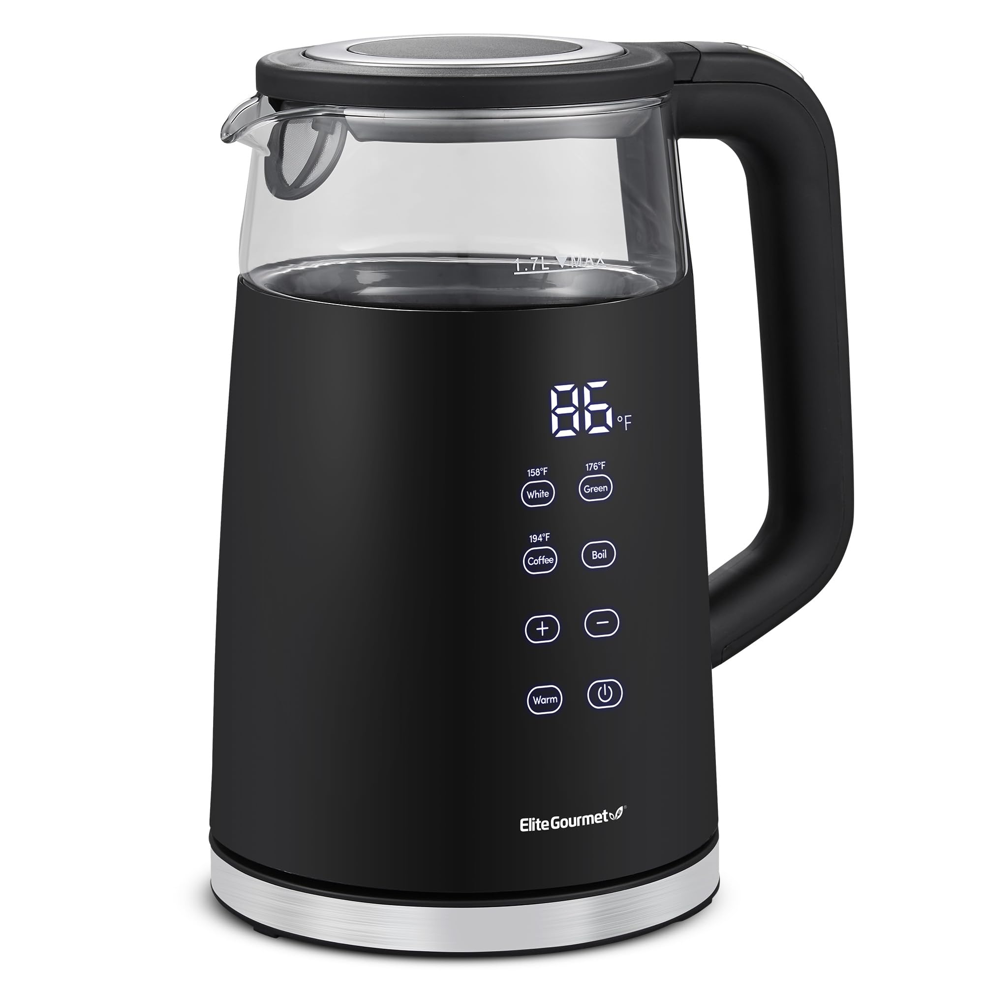Elite Gourmet 1.7L Dual Wall Cool Touch Electric Tea Kettle, Borosilicate Glass, 304 Stainless Steel Interior, Programmed Digital Touchscreen, Keep Warm, Auto Off & Audible Indicator, Black ASIN B0CKY7KSCV Amazon original image 1