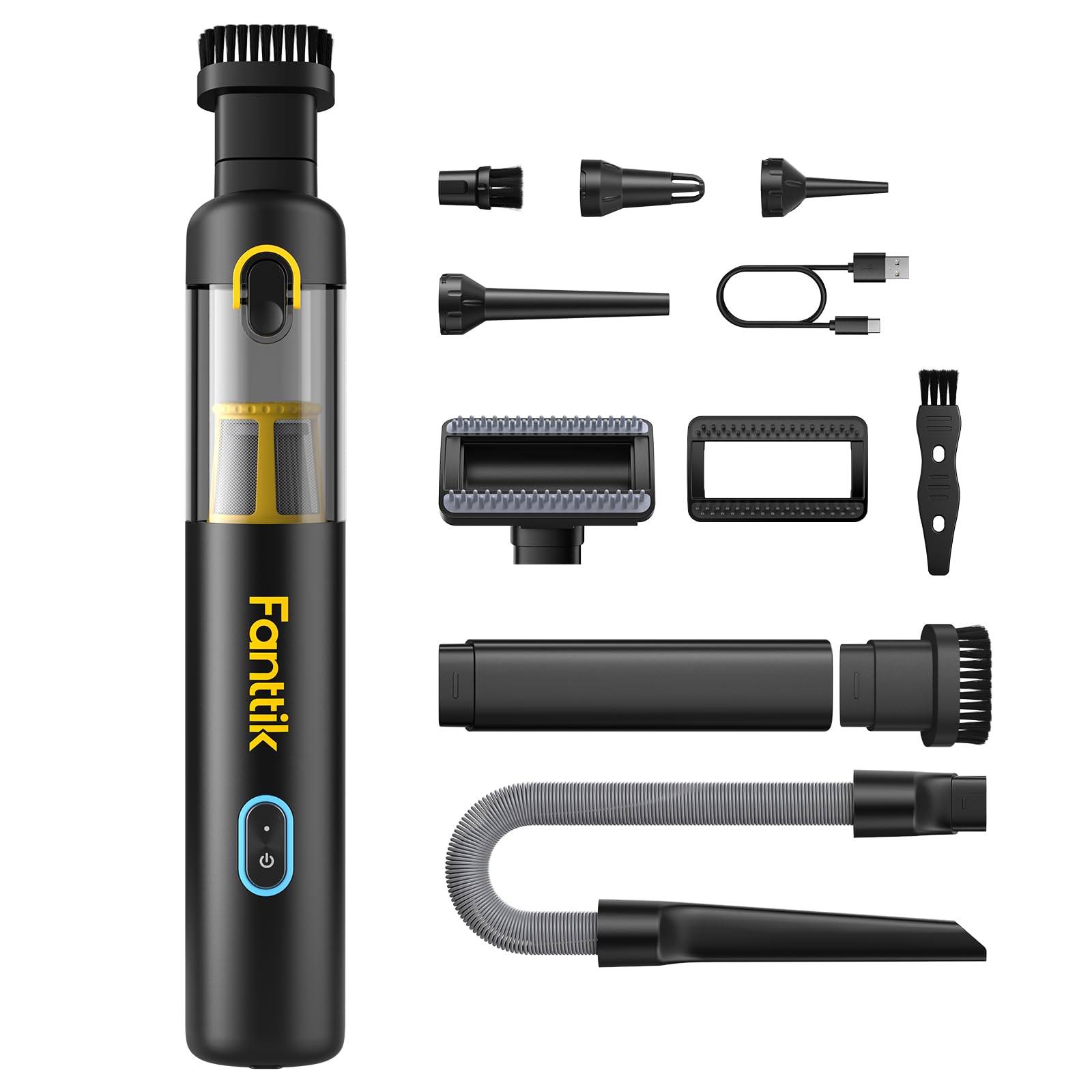 Fanttik Slim V8 APEX Car Vacuum, 4-in-1 Portable Mini Cordless Vacuum with 19000pa Suction Power, Type-C Charge, 2 Suction Modes, Handheld Vacuum for Small Jobs, Car, Office Desk, Keyboards (Black) ASIN B0CQYTNNW7 Amazon original image 1