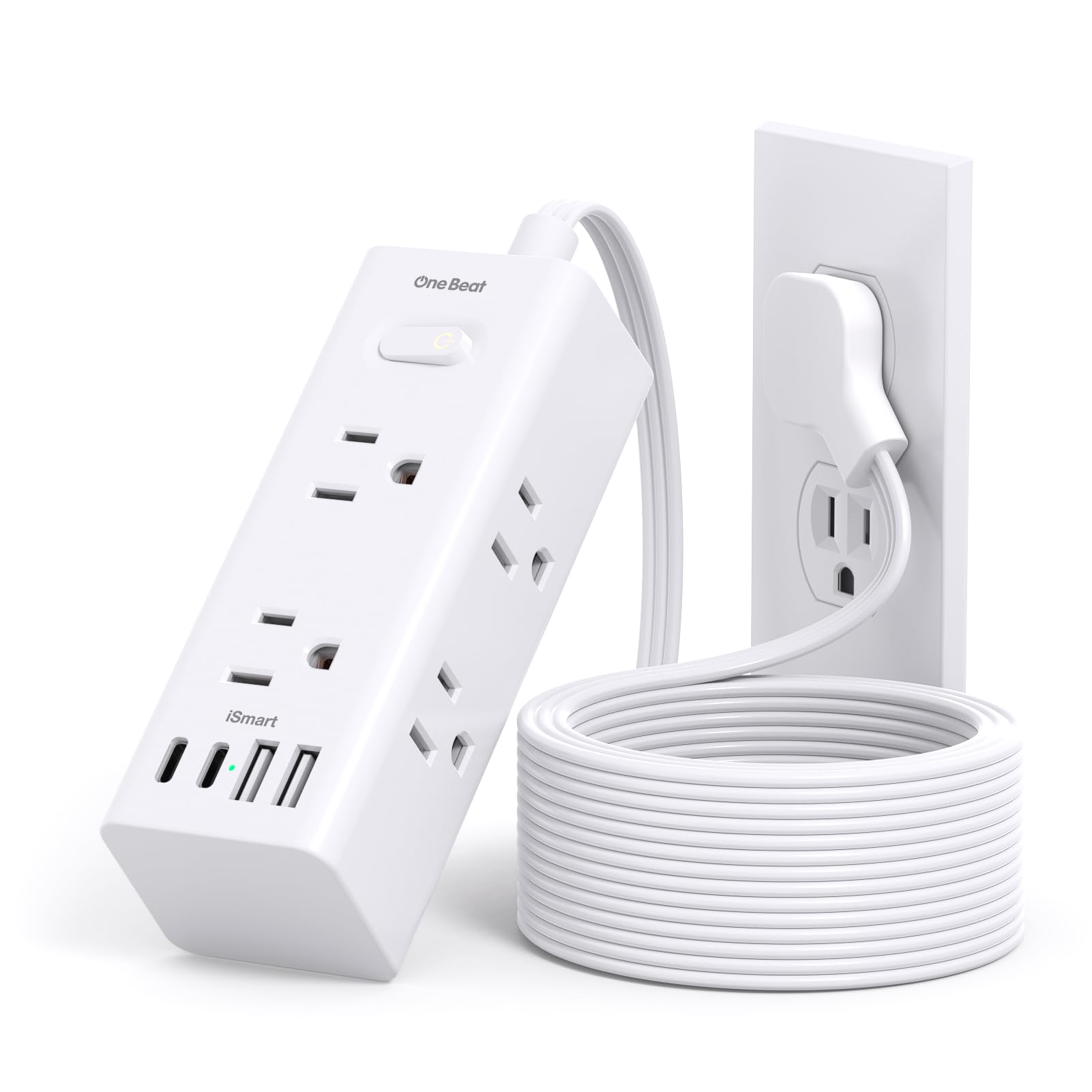 One Beat 10Ft Extension Cord with Multiple Outlets,Flat Plug Power Strip Surge Protector with 10 Ft Long Cord,6 Outlet 4 USB Ports (2USB C),Multi Outlet Wall Plug for Travel,College,Dorm Essentials ASIN B0CKKLDZM8 Amazon original image 1
