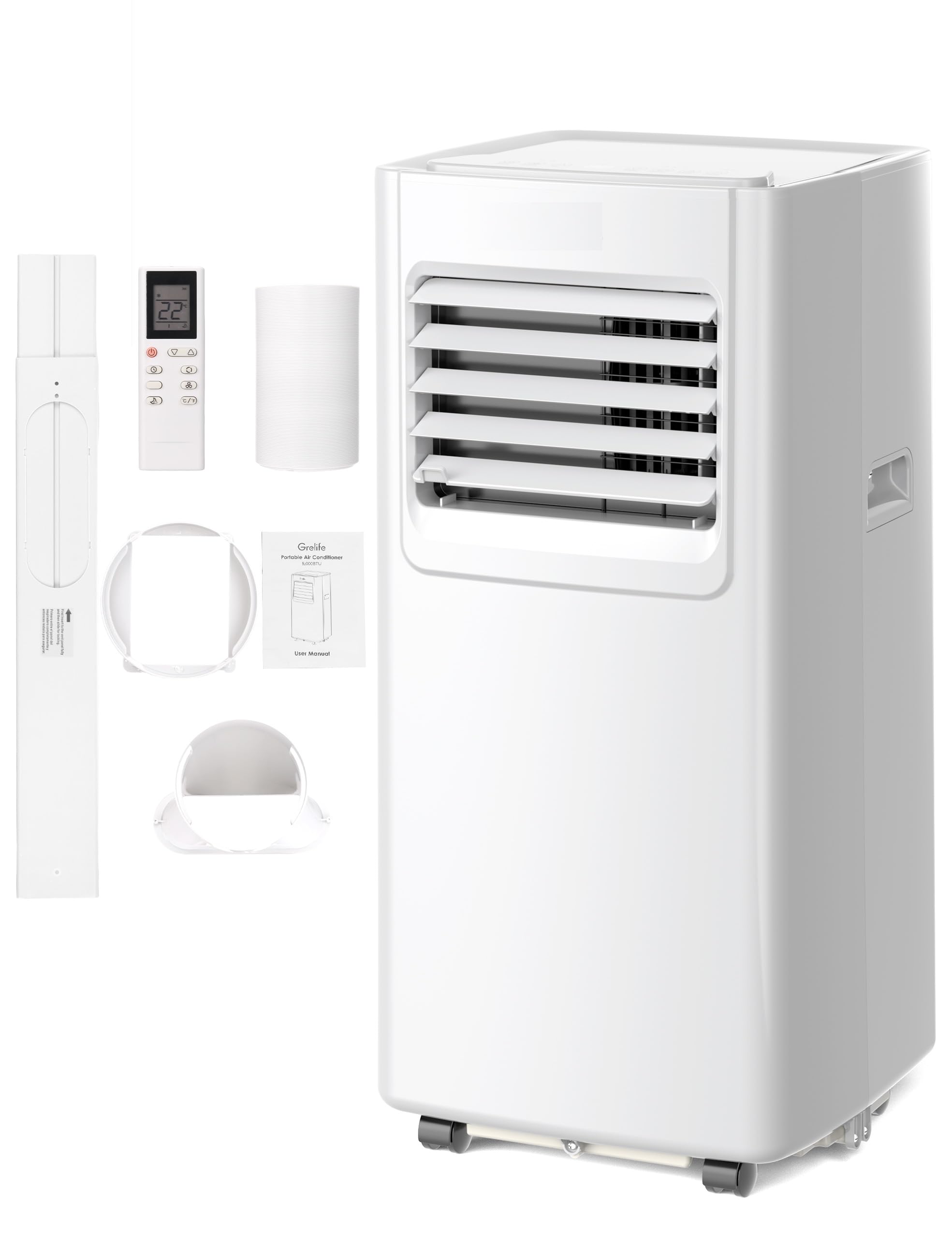 Grelife Portable Air Conditioner, 8,000 BTU AC Unit with Fan and Dehumidifier for up to 400 Sq. Ft. Featuring Smart/Sleep Modes, Remote Control, LED Display, Ultra-Quiet at 42dB White 02 ASIN B0GZ2CKWPY high ticket Amazon original image 1