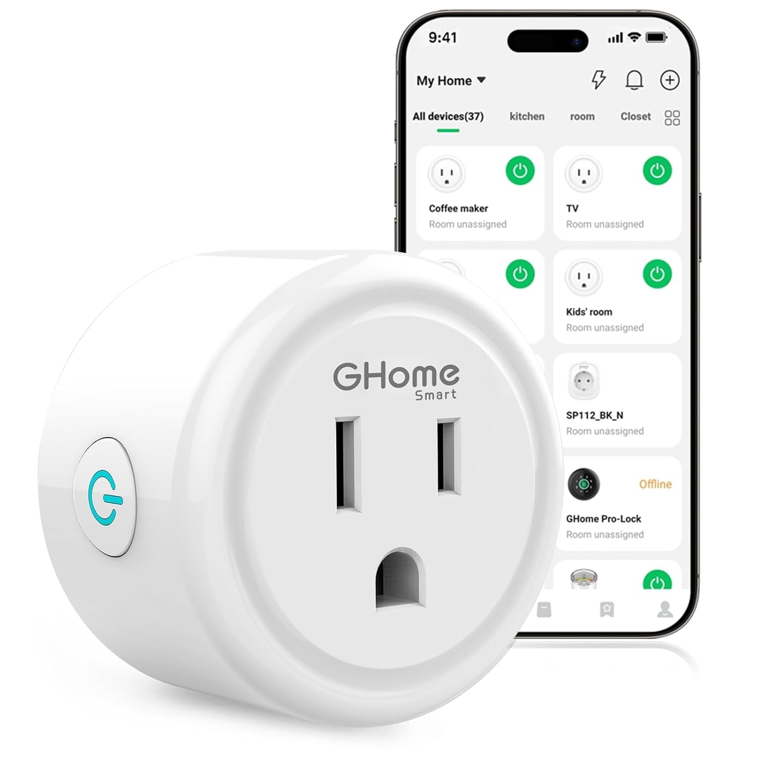 GHome Smart Plug, WiFi Smart Plugs Work with Alexa and Google Home, Smart Outlet Timer with APP Remote Control, 2.4GHz Wi-Fi Only, No Hub Required, ETL FCC Listed, White ASIN B0D7ZXYPRL Amazon original image 1
