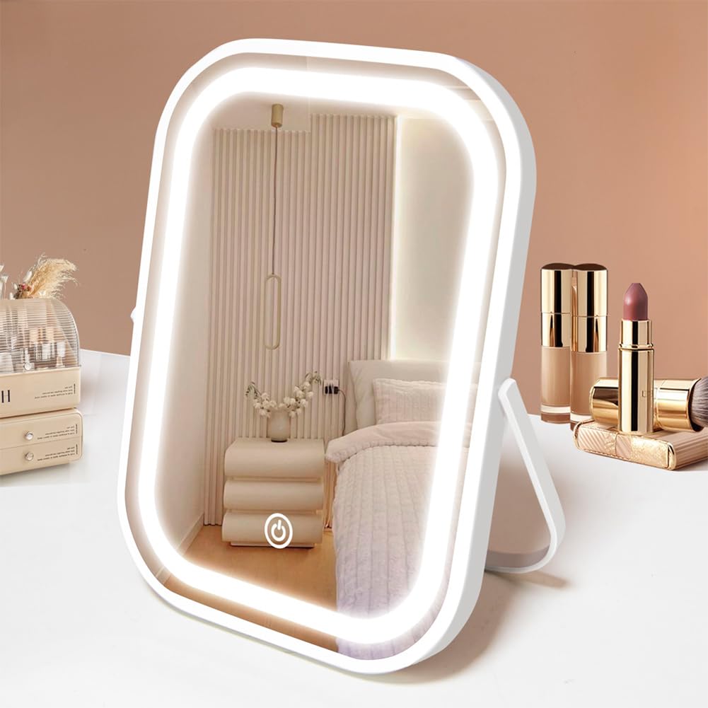 YEKKOPT Travel Makeup Mirror with Lights, Portable Small Beauty LED Vanity Mirror with Lights, 1200mAh Battery, Dimmable Touch Screen, Tabletop Folding Compact Mirror,Women Gift ASIN B0D4PSTDR9 Amazon original image 1
