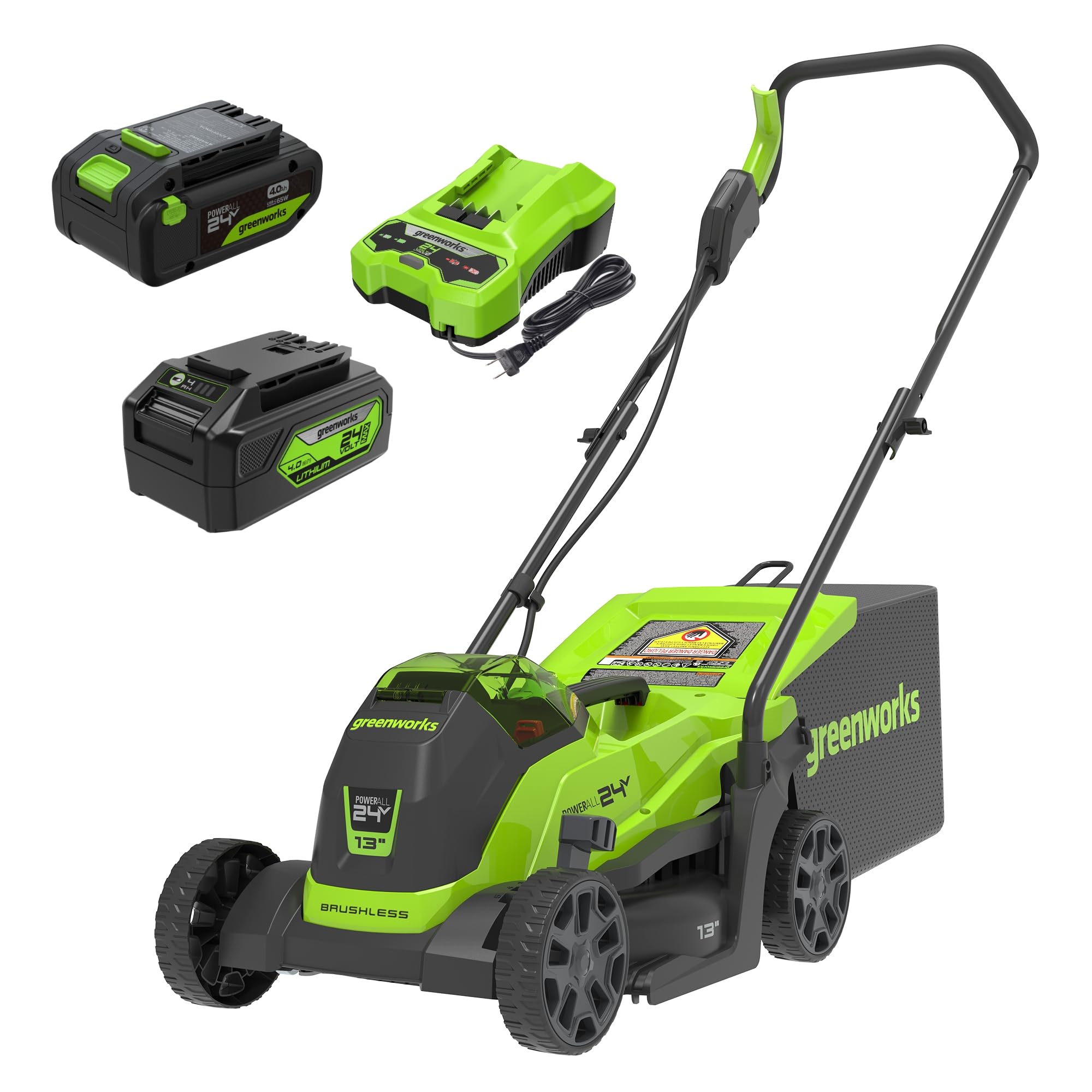 Greenworks 24V 13" Brushless (Push) Cordless Lawn Mower, 4.0Ah Battery, Charger + Bonus 4.0Ah Battery ASIN B0H1K8FRHH high ticket Amazon original image 1