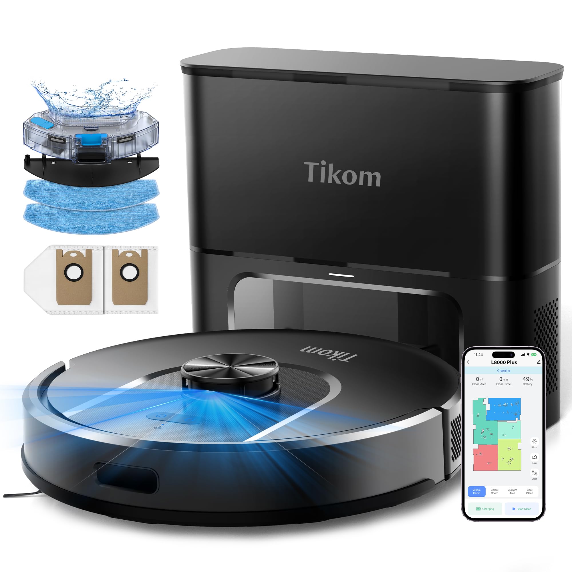 Tikom Robot Vacuum and Mop, 6000Pa Robotic Vacuum Cleaner with Self-Emptying Base, 90 Days Capacity, LiDAR Navigation, Home Mapping, Ideal for Pet Hair, Hard Floors, Carpet (L8000 Plus) ASIN B0FKH1RW65 high ticket Amazon original image 1