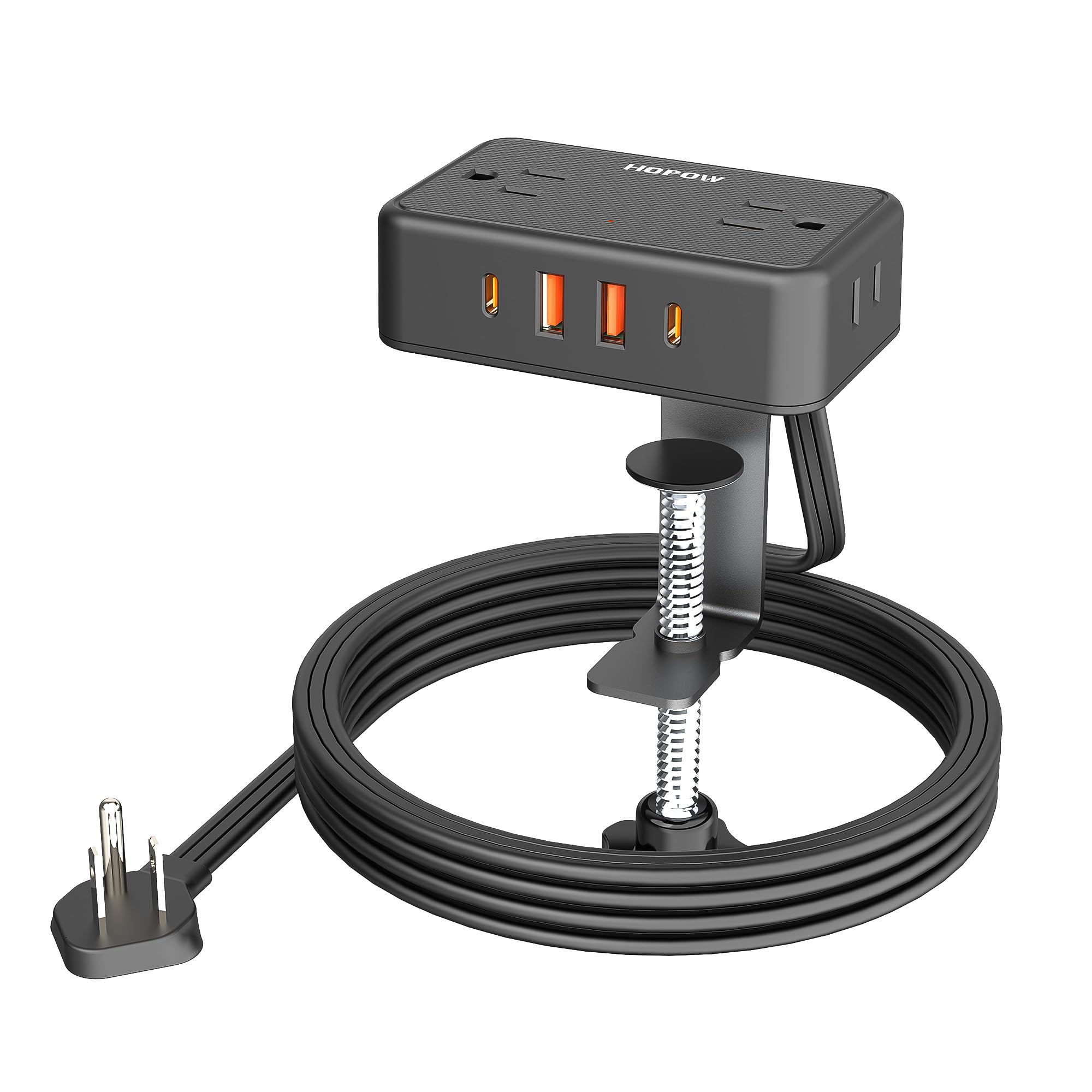 HOPOW Desk Clamp Power Strip, Desktop Mount Charging Station with 4 Outlets 4 USB Ports (2 USB C), 10Ft Under Desk Power Strip, Fits 2.75" Tabletop Edge, Extension Cord for Home Office, Black ASIN B0D3WSJ95G Amazon original image 1