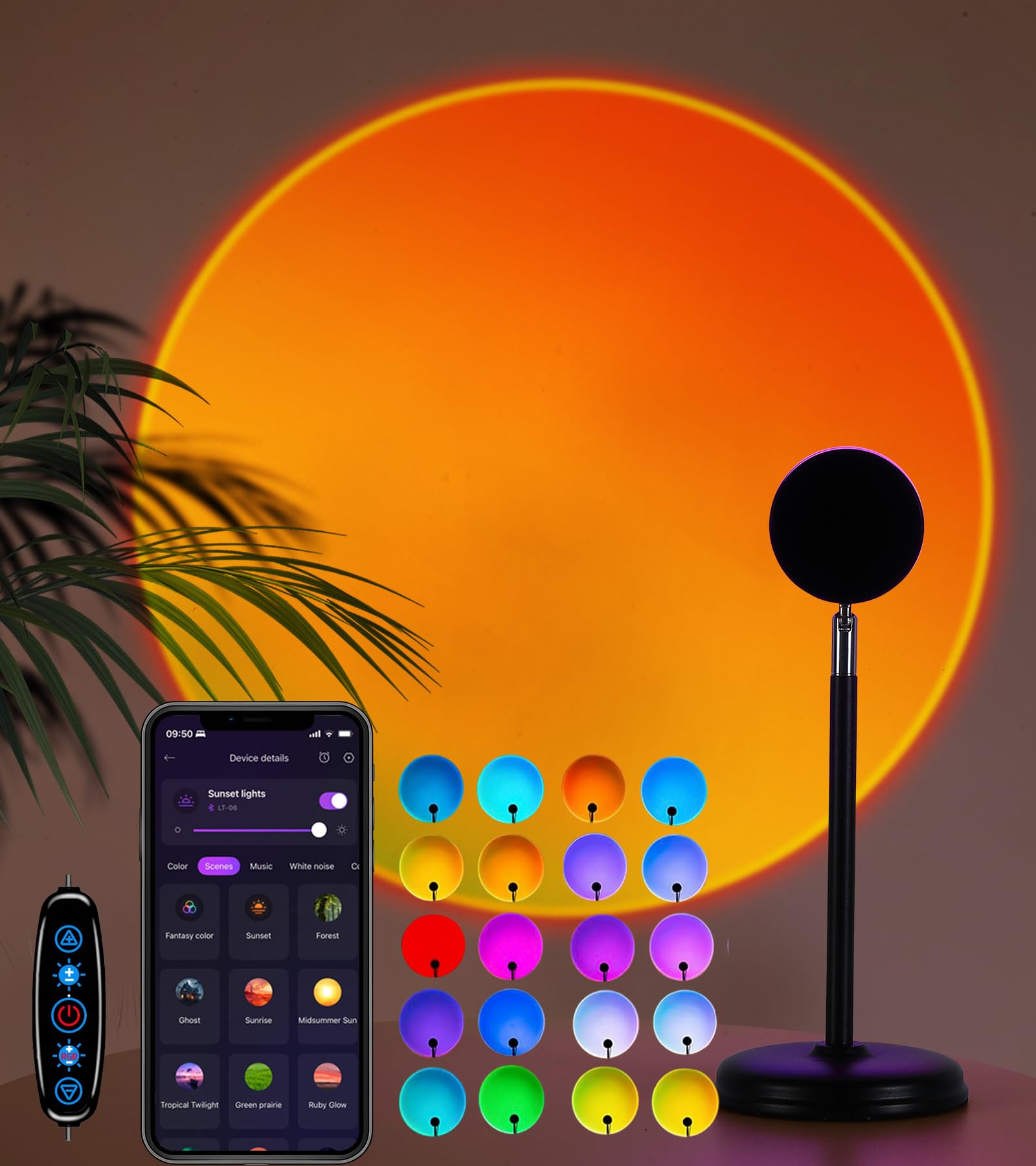 Sunset Lamp Projector,360° Rotatable & App Control Multicolor Multi-Scene Changing Rainbow Led Sun Lamp-Christmas Gift,Aesthetic Room Decor for Selfies,TikTok/Instagram Backdrop,Bedroom Night Light ASIN B0FSRY8M9H Amazon original image 1