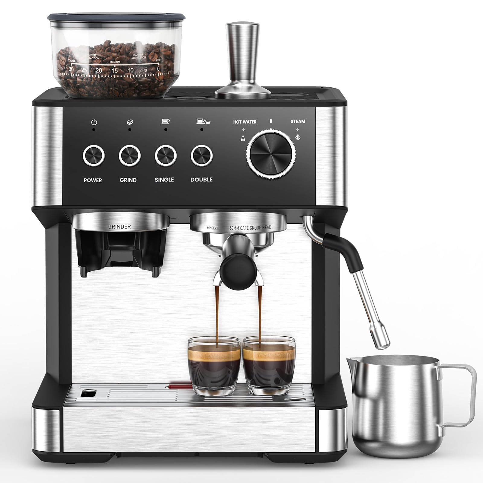 (2026 Upgrade) Espresso Machine with Grinder, Expresso Coffee Machines with Built-in Anti-Clog Coffee Grinder/Milk Steam Wand/Frother, Expresso Machines for Home Perfect Cappuccino & Latte-Gloss Black ASIN B0G64ZVGGZ high ticket Amazon original image 1
