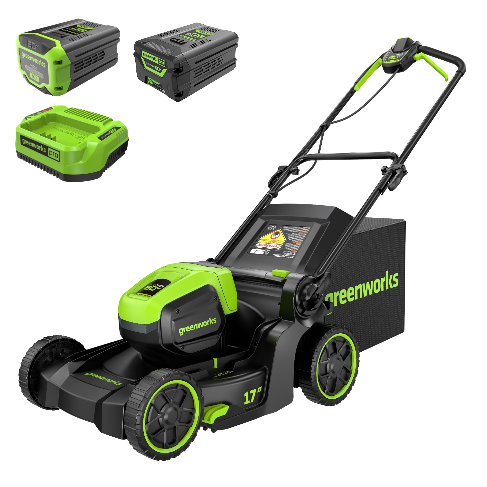 Greenworks 60V 17" Brushless (Push) Cordless Lawn Mower, 4.0Ah Battery + Bonus 4.0Ah Battery (1/3 Acre, 2-in-1, Rapid Charger, Push Button Start) ASIN B0H1K7YZB3 high ticket Amazon original image 1