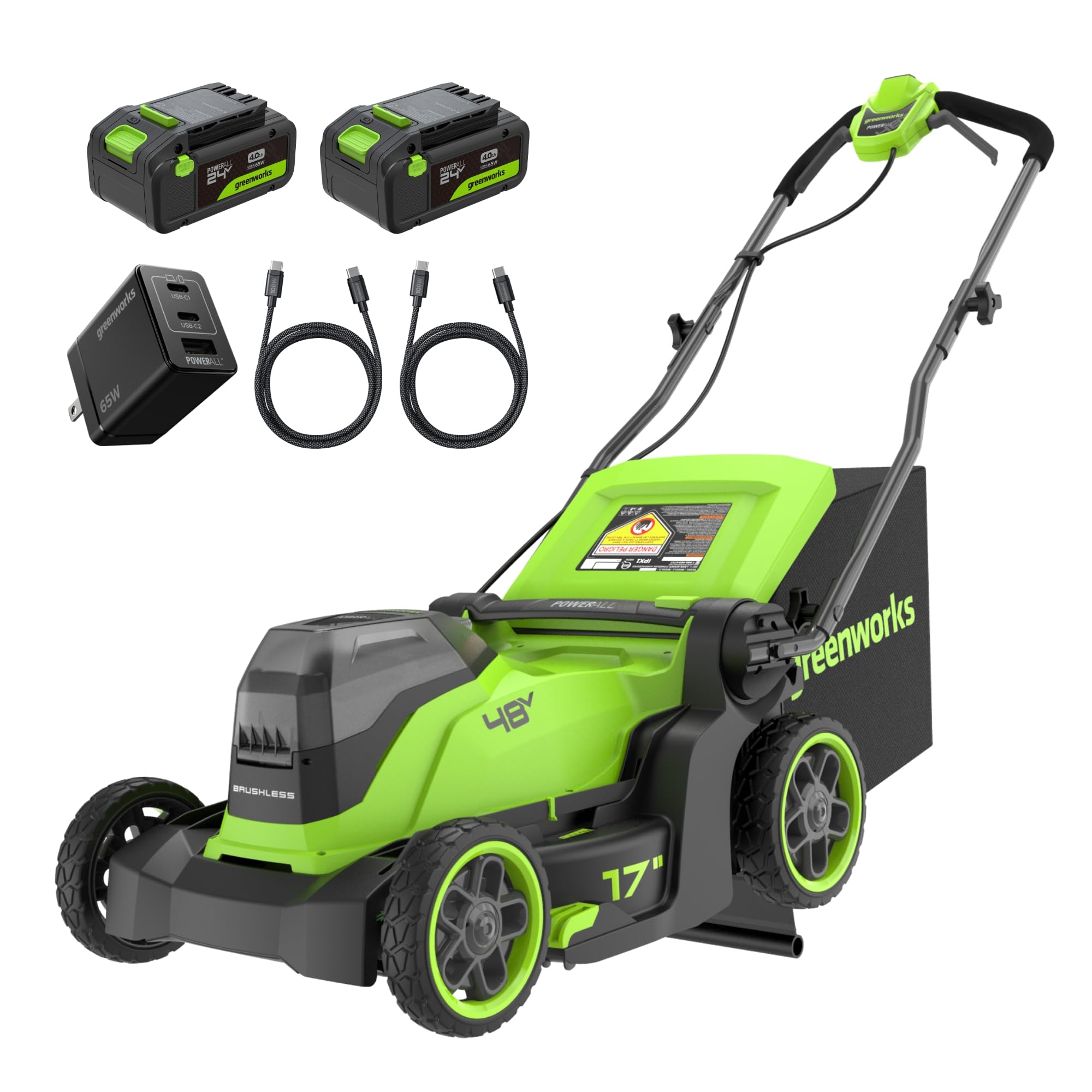 Greenworks 48V (24V x 2) 17" Brushless Push Lawn Mower with (2) 4.0Ah Batteries & 65W Type-C Charger ASIN B0G4FV5VR7 high ticket Amazon original image 1