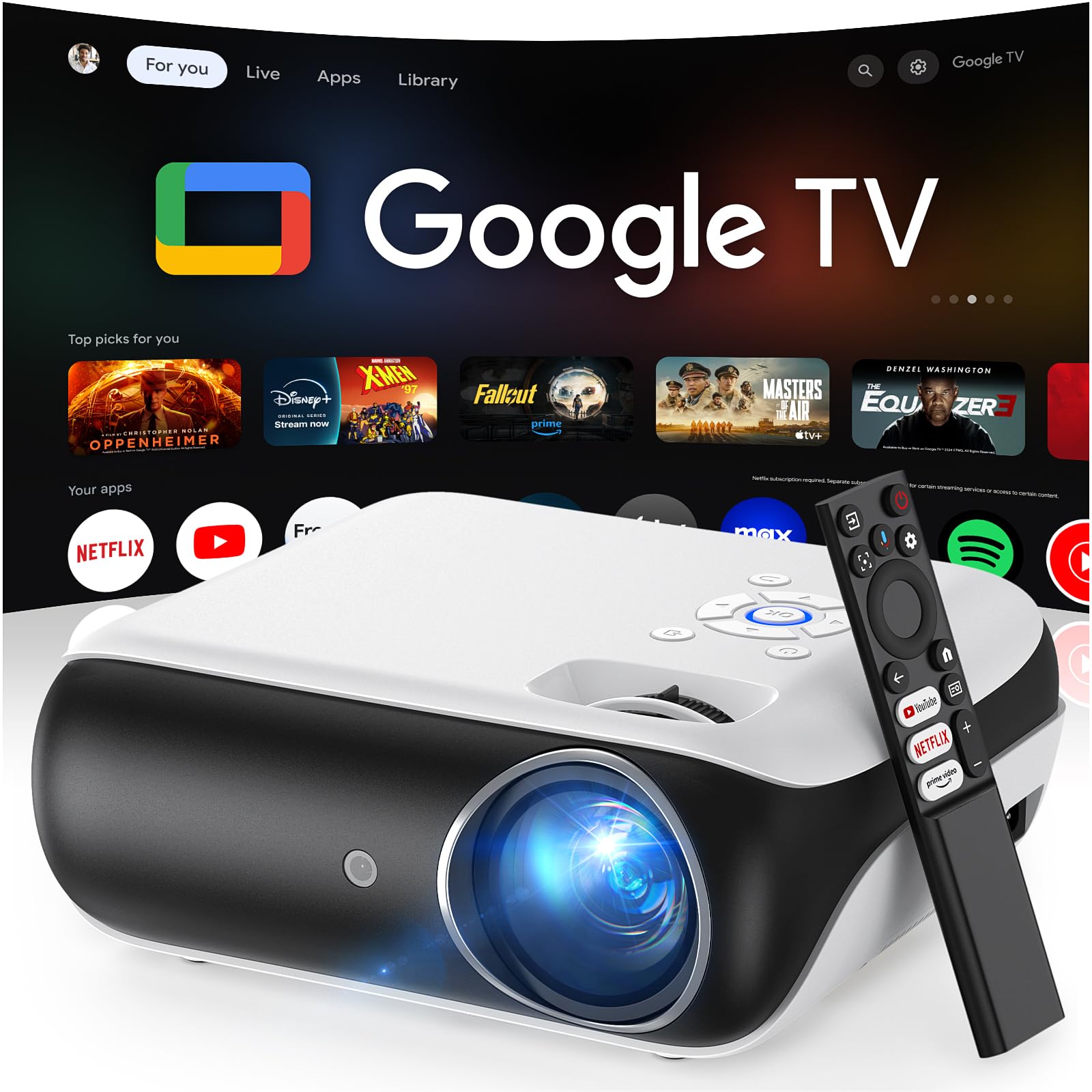 Official Licensed Google TV Smart Projector, HAPPRUN 4K UHD Home Theater with Dolby Sound, Wi-Fi & Bluetooth, Built-in Streaming Apps, Compatible with Games Consoles & Smartphone, Indoor & Outdoor Use ASIN B0DJXRGJ66 high ticket Amazon original image 1