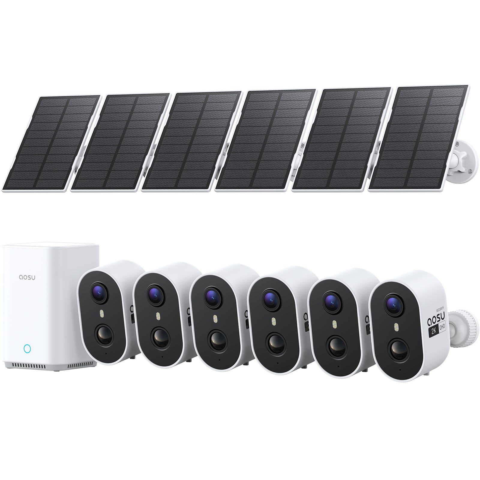 aosu Solar Security Cameras Wireless Outdoor Home System, True 2K HD, Cross-Camera Tracking, PIR + AI Human Detection, Color Night Vision, Local Storage, No Subscription Required, 6-Cam-Kit ASIN B0GLHQHXMV high ticket Amazon original image 1