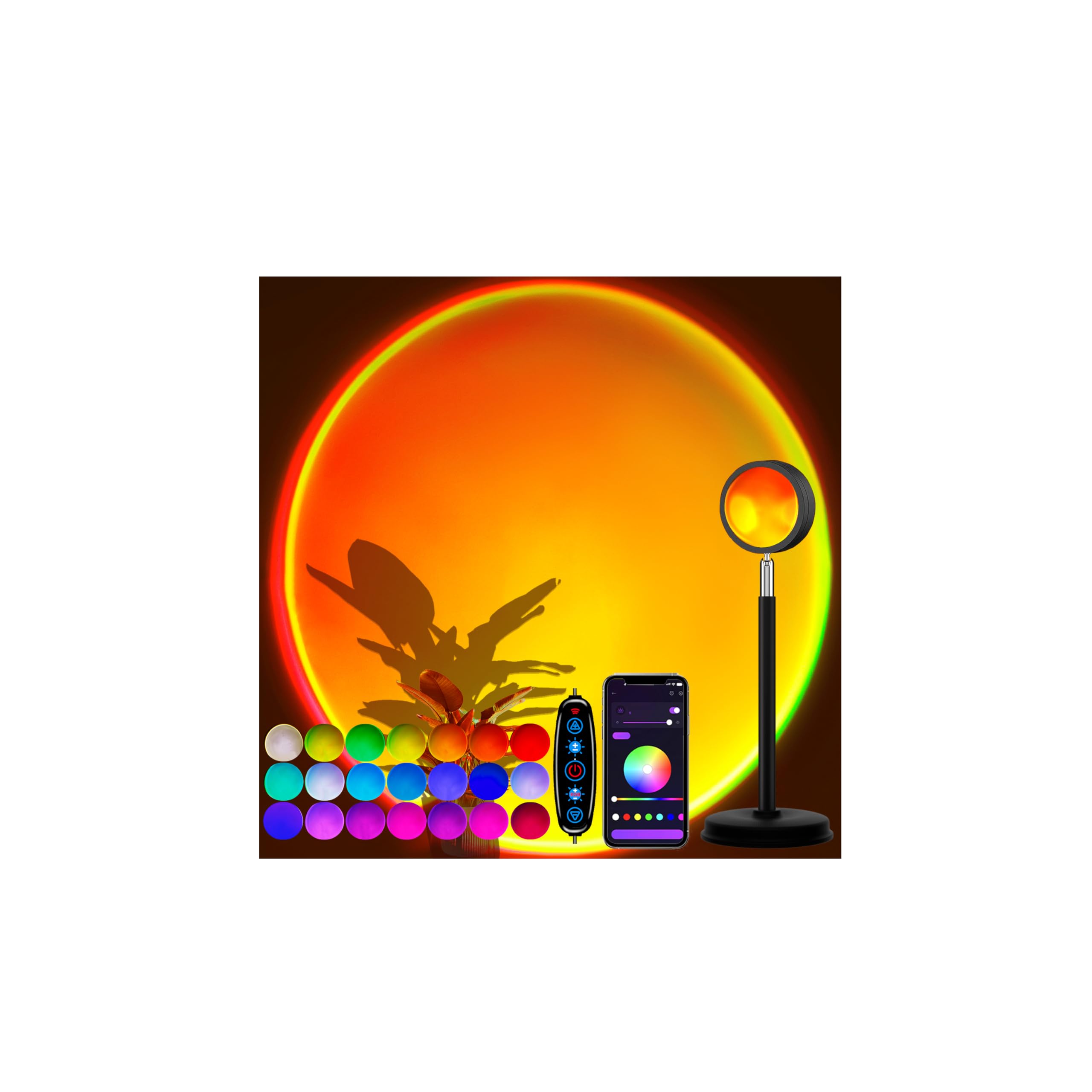 Sunset Lamp Projector with APP Control - 21 Color Changing LED Sunset Light, 180° Adjustable for Photography, Bedroom Decor, Party, Wedding, Mood Lighting ASIN B0BRN1C6M8 Amazon original image 1