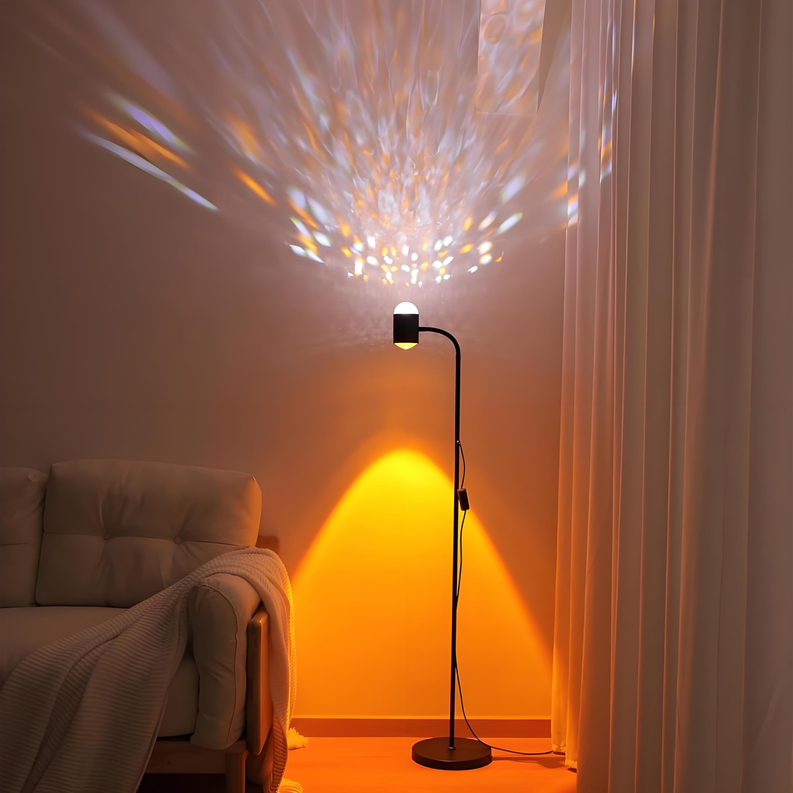 Sunset projection floor lamp, dual head sunset lamp with water ripple vertical Floor light, replaceable filter 360 ° rotating LED Atmosphere lights 3 color color changing living room sunset floor lamp ASIN B0DBHMXBRL Amazon original image 1