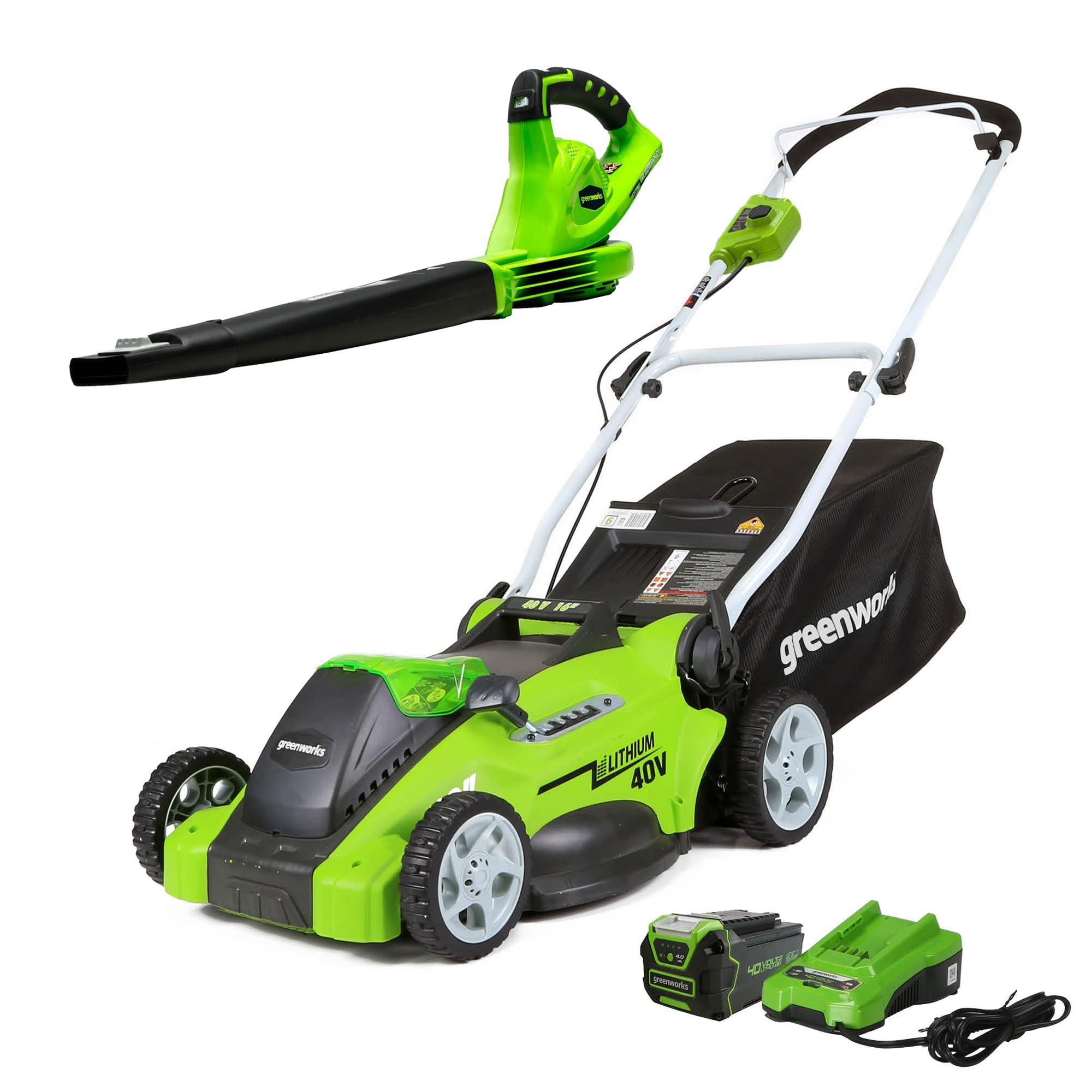 Greenworks 40V 16" Cordless Electric Lawn Mower + 40V Sweeper (150 MPH), 4.0Ah Battery and Charger Included ASIN B07J2JGY1W high ticket Amazon original image 1
