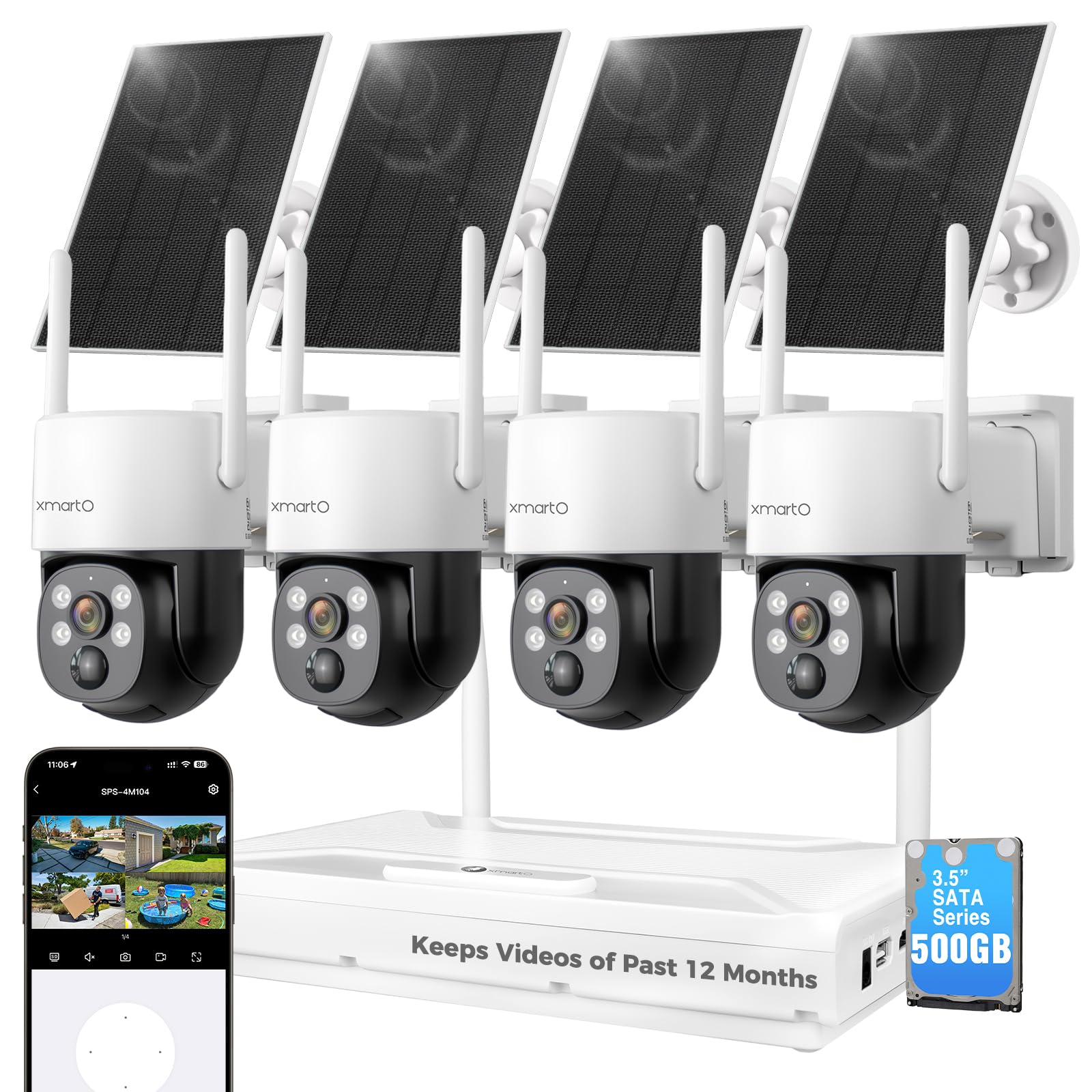 xmartO Solar Camera Outdoor Wireless, 4 PCs QHD 4MP PTZ AI Tracking Security Camera System with 4K 10CH Expandable WiFi NVR, All-Weather Solar Charge, 2-Way Audio, PIR Sensor, No Monthly Fee, 500GB ASIN B0FMDK85KL high ticket Amazon original image 1