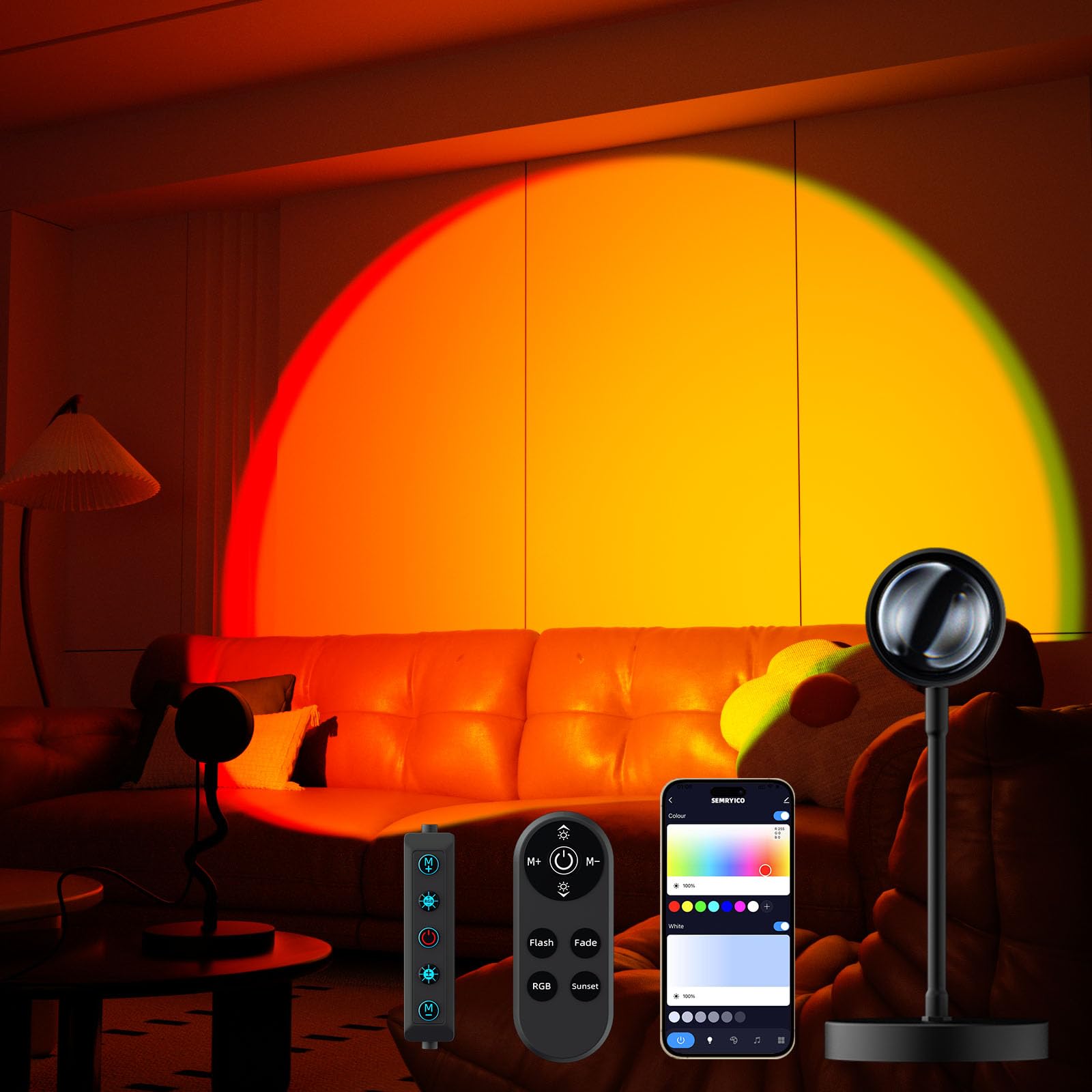 Sunset Lamp Projector with APP Control, Remote Control and Button Switch, Multicolor Changing LED Projection Lamp 360 Degree Rotation Sunlight for Bedroom/Photography/Party/Tiktok Live/Room Decor ASIN B0FBGLC6WZ Amazon original image 1