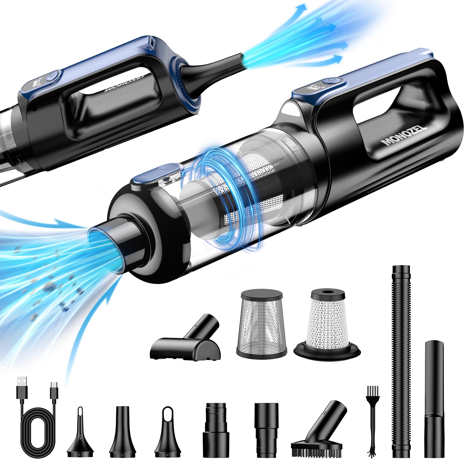 MONOZEL Car Vacuum Portable Cordless, 18000Pa 2 in 1 Vacuum Cleaner&Air Duster, 130W Brushless Motor Handheld Vacuum Cordless with 7800mAh Battery, LED Light, Multi-Nozzles for Car, Home, Office, Pet ASIN B0DQTVLB56 Amazon original image 1