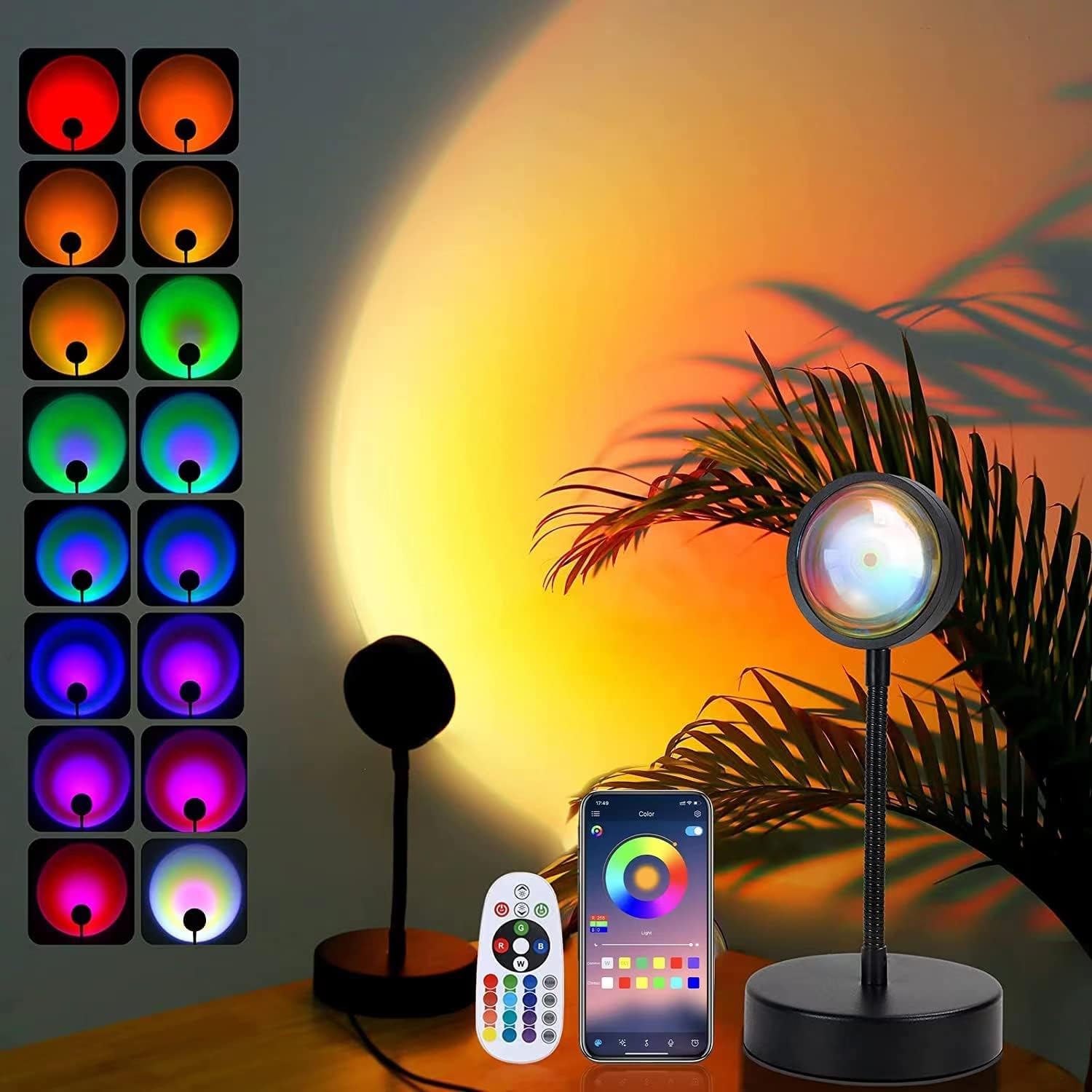 JIMEI Sunset Lamp Projector Led Lights for Bedroom Night Light RGB Lights Sun Sunlight Sunrise Lamp 10w 360° Rotation Mood Lighting Home/Room Decor Gifts for Women,Desktop Multicolor ASIN B095CFCZ7W Amazon original image 1
