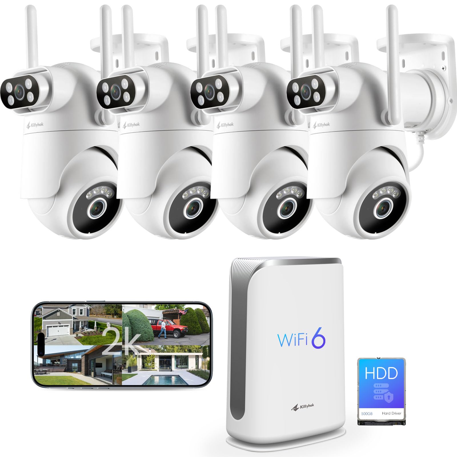 Home Security Camera System Wireless, Dual Lens 2K Security Cameras Wireless Outdoor with 2.4/5GHz WiFi, 360° PTZ, Auto Tracking, Motion Detection, Night Vision, 2-Way Audio, 10CH NVR with 500GB HDD ASIN B0GF7FQWFG high ticket Amazon original image 1