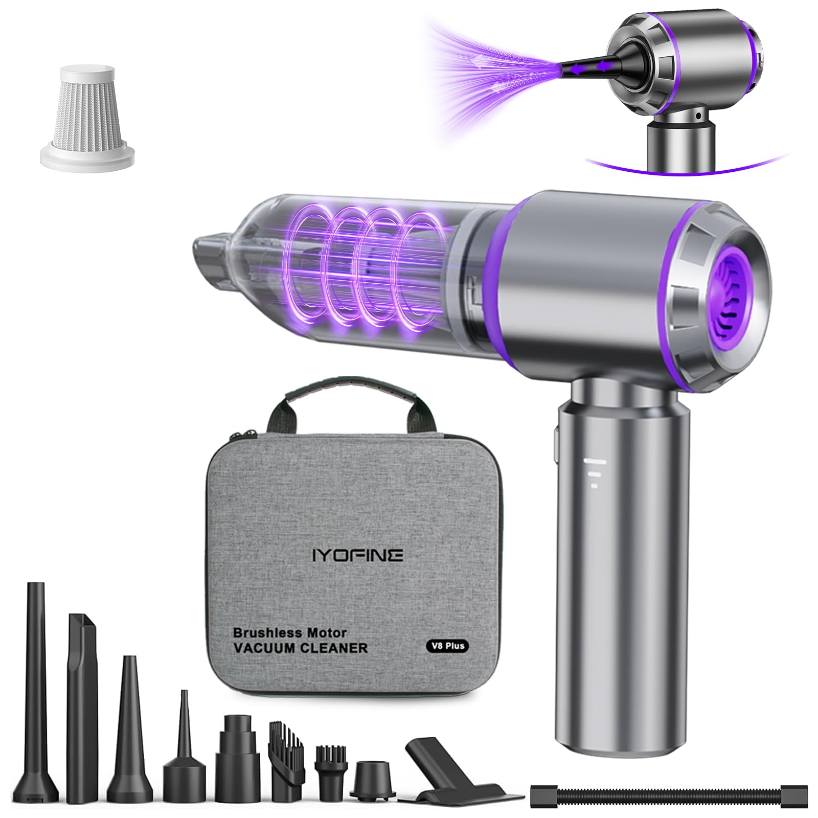 Vacuum/Air Duster 80,000RPM Super Power Mini Car Vacuum Cleaner 4-in-1 air Blower Gun Air Duster & Air Blower & Pump Hand Electric air Duster Handheld dust Blower Blower Cordless (Purple) ASIN B0DGQ7Y5ZC Amazon original image 1