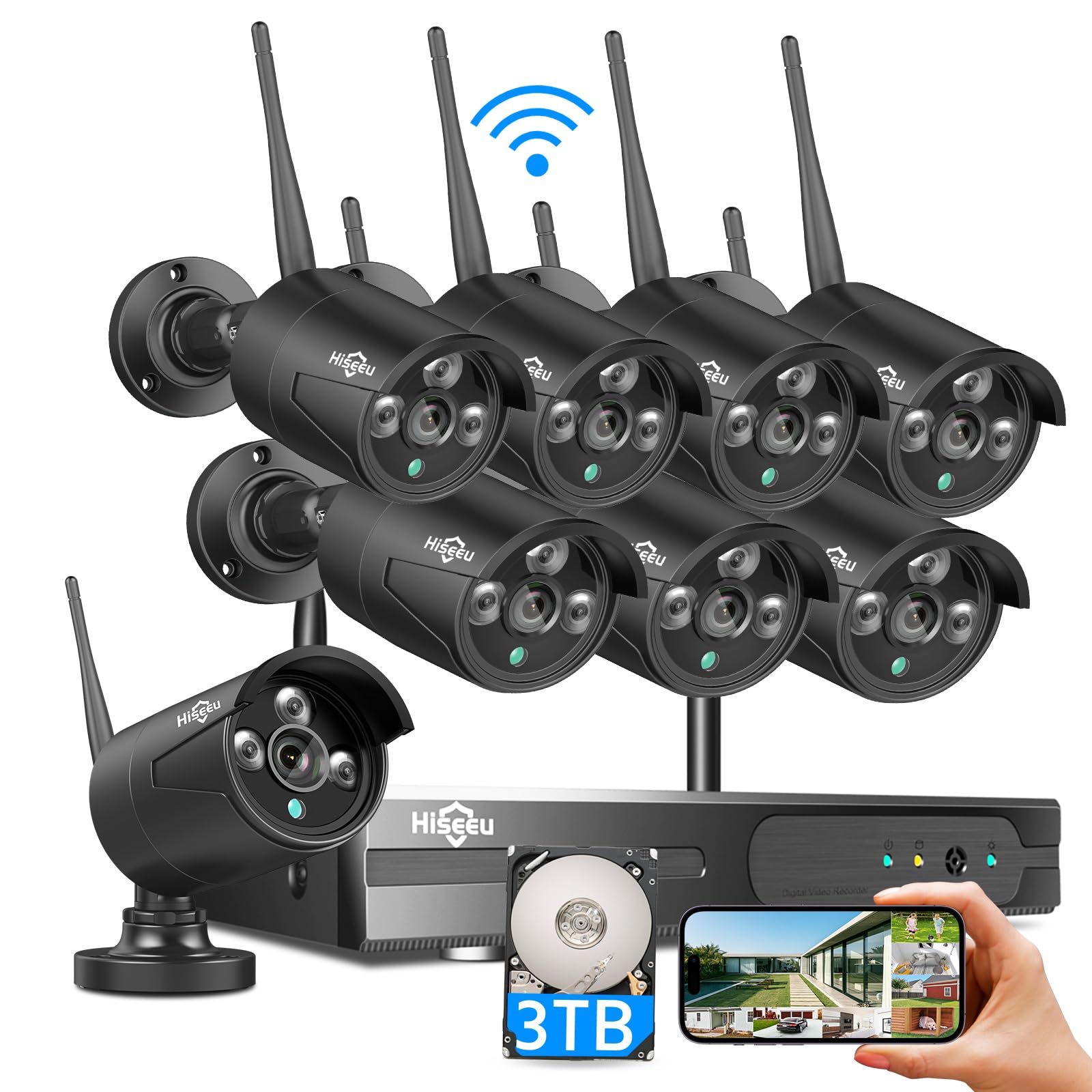 Hiseeu Wireless Security Camera System, 16CH NVR 5MP Outdoor WiFi Cameras, 8-Cam Kit, Plug-in Home Security System, Motion Detection, IP66, 3TB HDD, No Monthly Fees ASIN B0FW4VDM86 high ticket Amazon original image 1