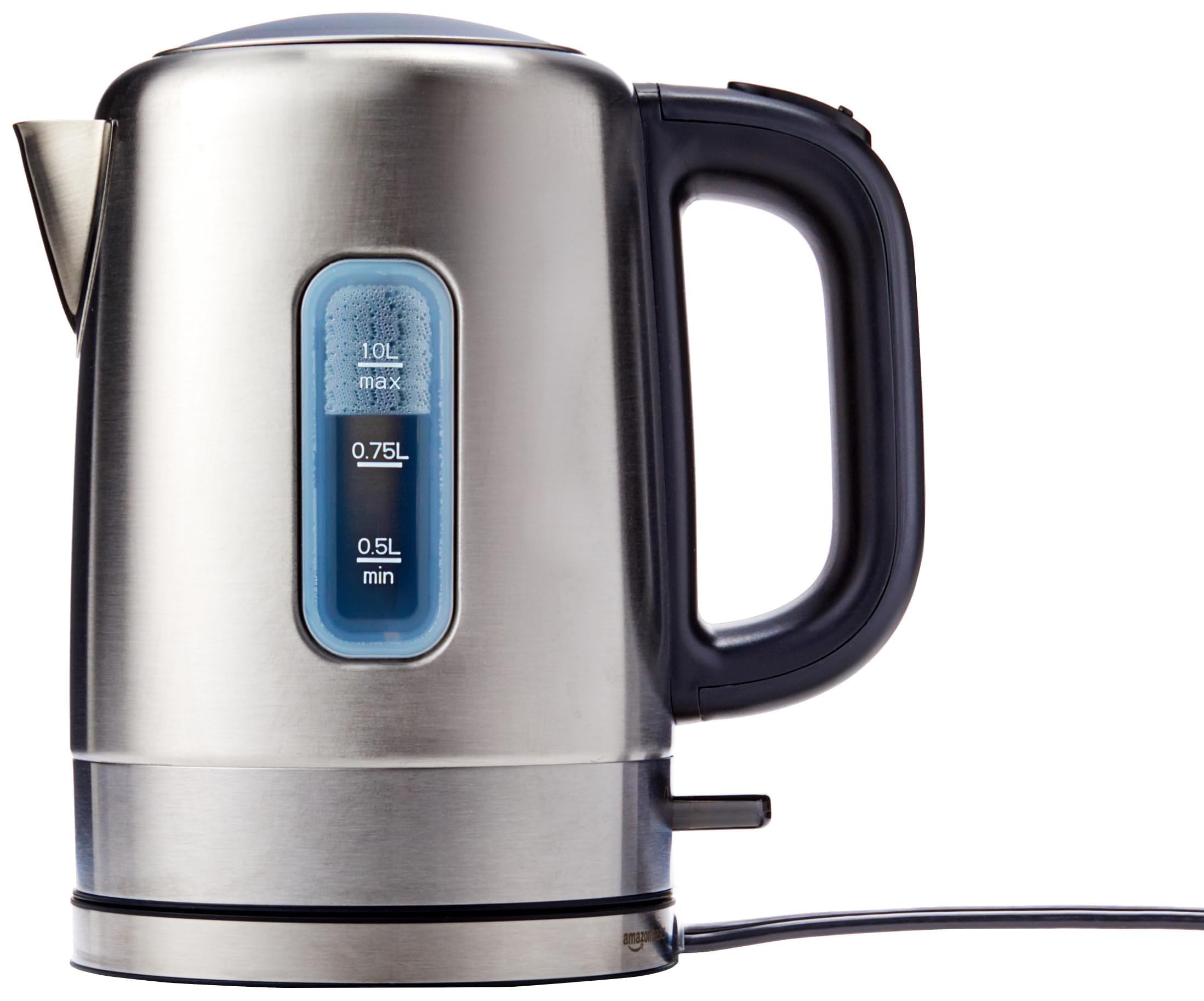 Amazon Basics Electric Stainless Steel Kettle for Tea and Coffee, BPA-Free, Fast Boiling, Auto Shut-Off, 1 Liter, 1500W, Black and Silver ASIN B072DWYBL7 Amazon original image 1