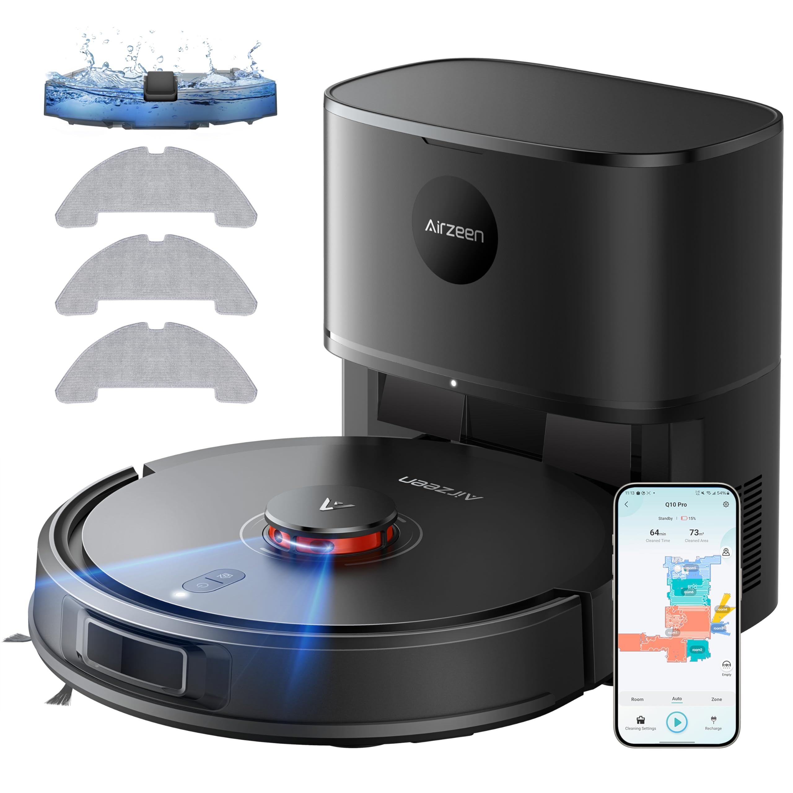 Robot Vacuum and Mop, Self-Emptying Robot Vacuum Cleaner with 6000Pa Suction, Laser Navigator with Smart Mapping Robotic Vacuums, 150Mins Runtime,Schedule,App Alexa Control for Carpet/Pet Hair,Q10 pro ASIN B0GVSXB1J6 high ticket Amazon original image 1
