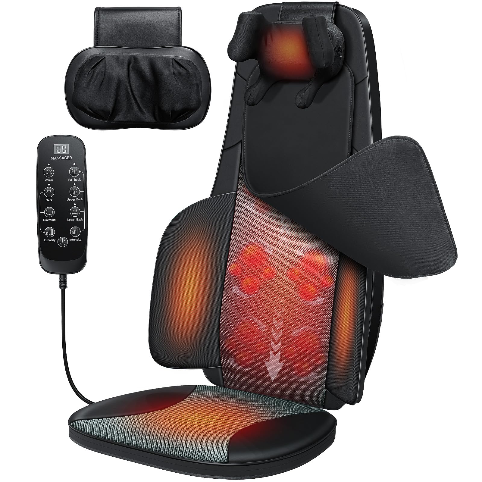 Shiatsu Neck and Back Massager for Chair with Heat, 2 Interchangeable Attachments Full Back Massage Pad Deep Tissue, Adjustable Height 3-Level Intensity for Office Home, Masajeador de Espalda, Black ASIN B0GJZT4B2S high ticket Amazon original image 1