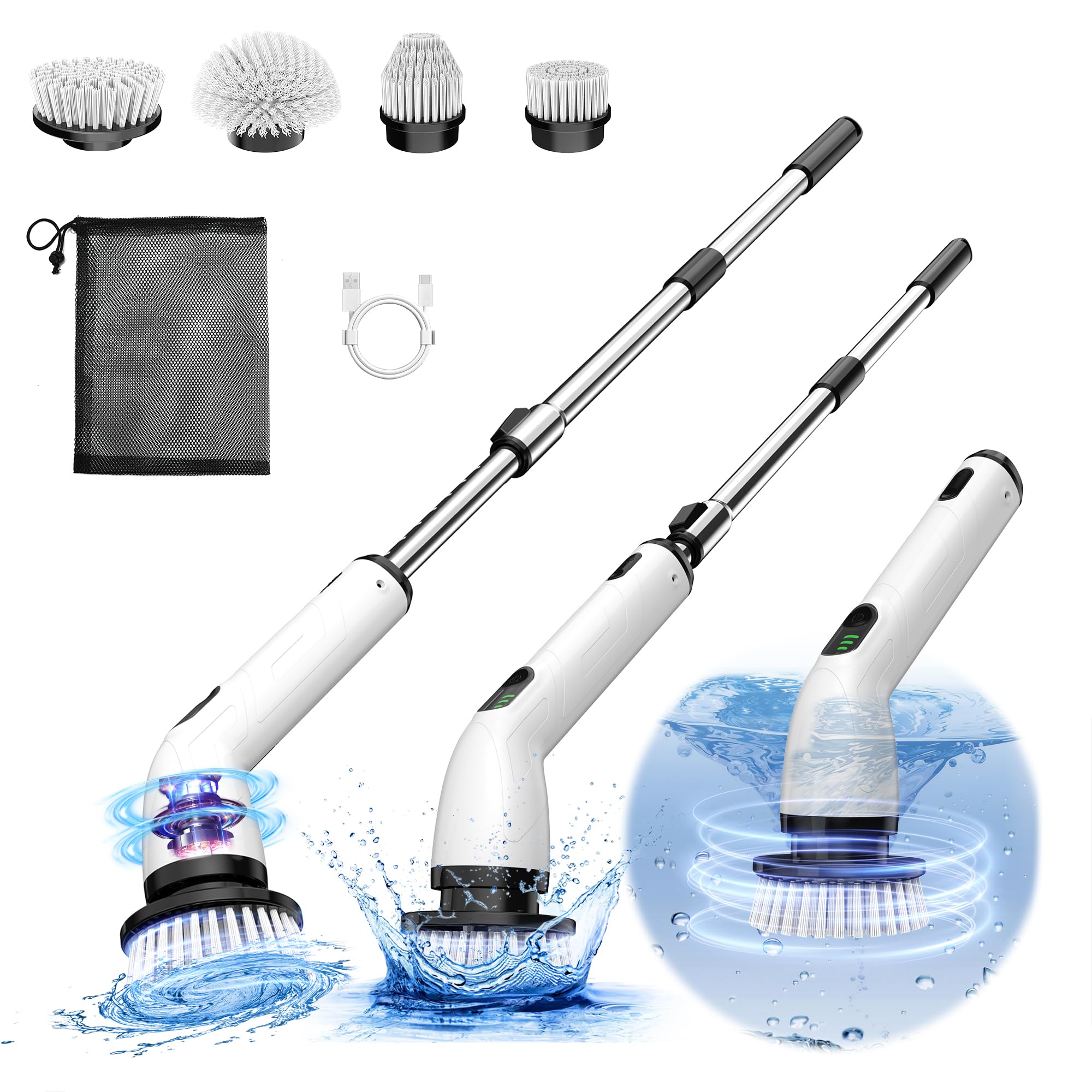 TUYU Electric Spin Scrubber, Full-Body IPX7 Waterproof Bathroom Scrubber,4 Replacement Head for Adjustable Extension Handle Electric Cleaning Brush for Bathroom, Tub, Tile ASIN B0DSKH5KXP Amazon original image 1