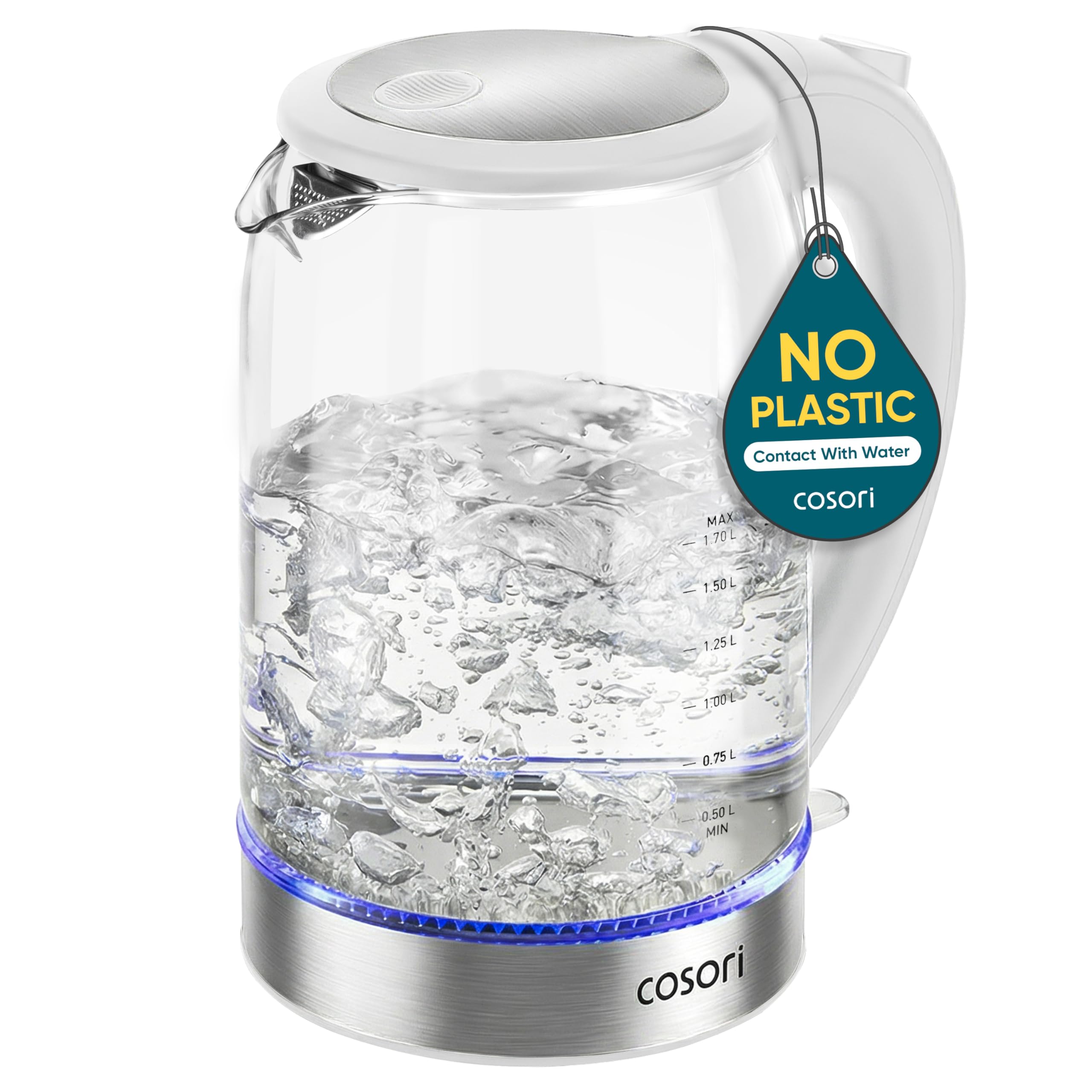 Cosori Electric Kettle, No Plastic Contact With Water, Wide Mouth For Easy Cleaning, Auto Shut Off, 1.7L Tea Kettle & Hot Water Boiler, Water Heater & Teapot, Borosilicate Glass, White, 1500W ASIN B0GGXMFNF7 Amazon original image 1