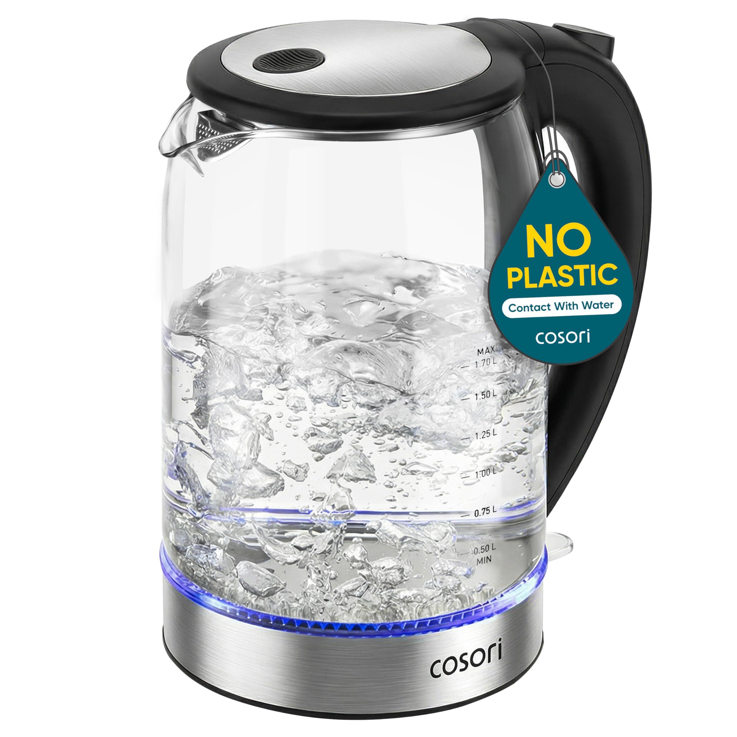 Cosori Electric Kettle, No Plastic Contact With Water, Wide Mouth For Easy Cleaning, Auto Shut Off, 1.7L Tea Kettle & Hot Water Boiler, Water Heater & Teapot, Borosilicate Glass, Black, 1500W ASIN B08PP48979 Amazon original image 1