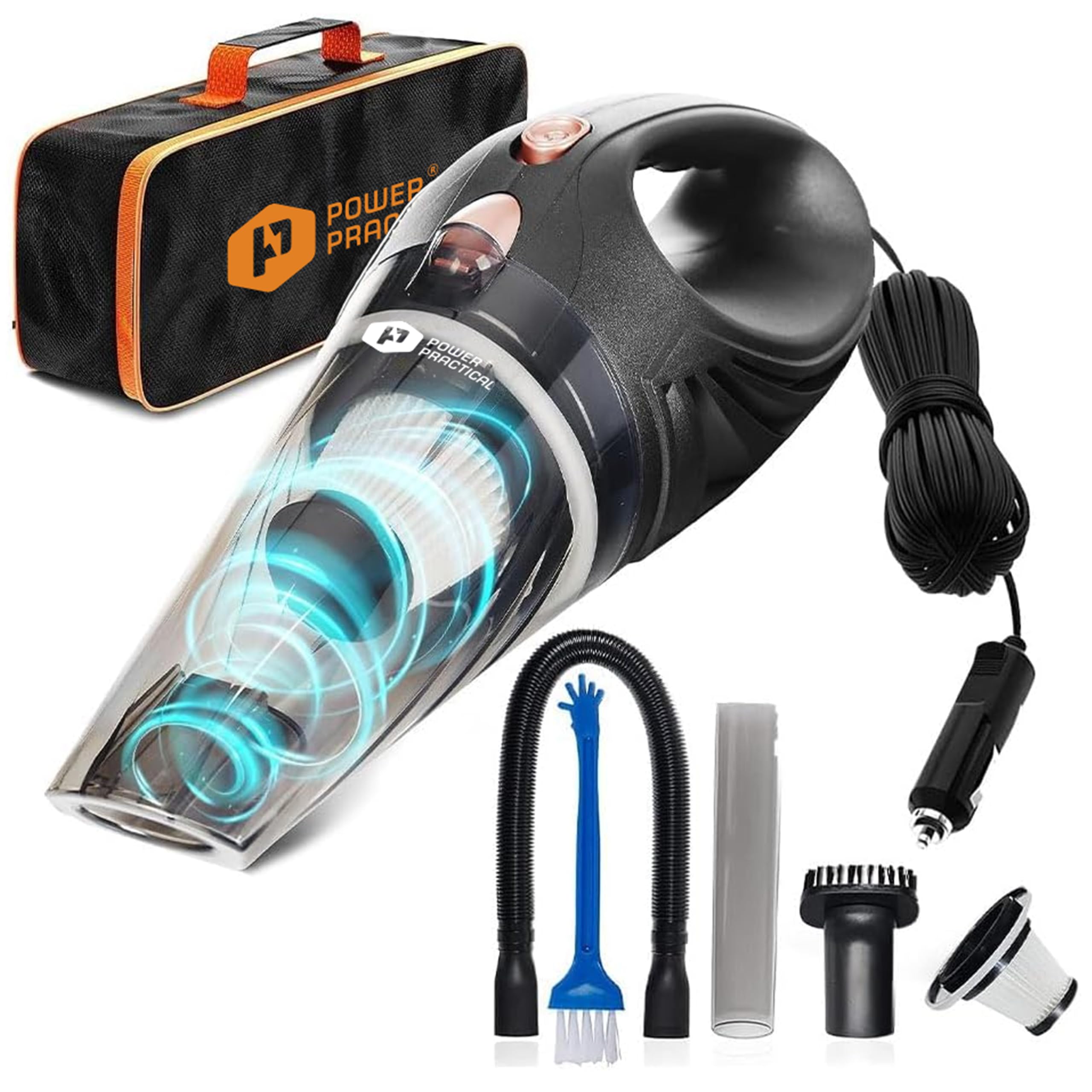THISWORX Car Vacuum Cleaner - Portable, High Power, Handheld Vacuums w/ 3 Attachments, 16 Ft Cord & Bag - 12v, Auto Accessories Kit for Interior Detailing - Black ASIN B06ZY896ZM Amazon original image 1