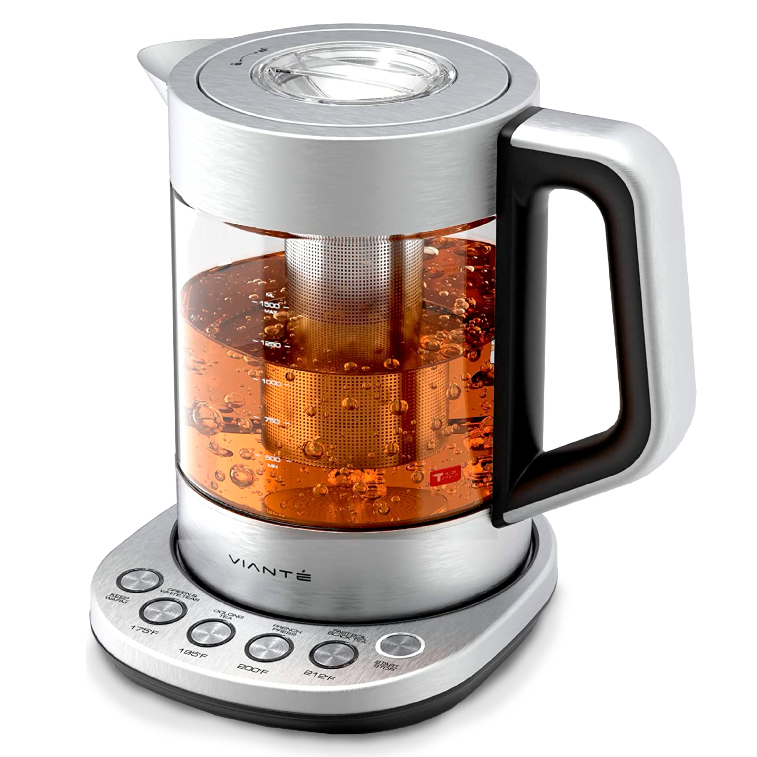 Viante Alba Electric Tea Kettle with Infuser, No Plastic In Contact With Water, 1.5L Borosilicate Glass, 304 Stainless Steel, 4 Temperature Presets, Keep Warm, Cordless, Auto Shut-Off ASIN B0891TGY44 Amazon original image 1