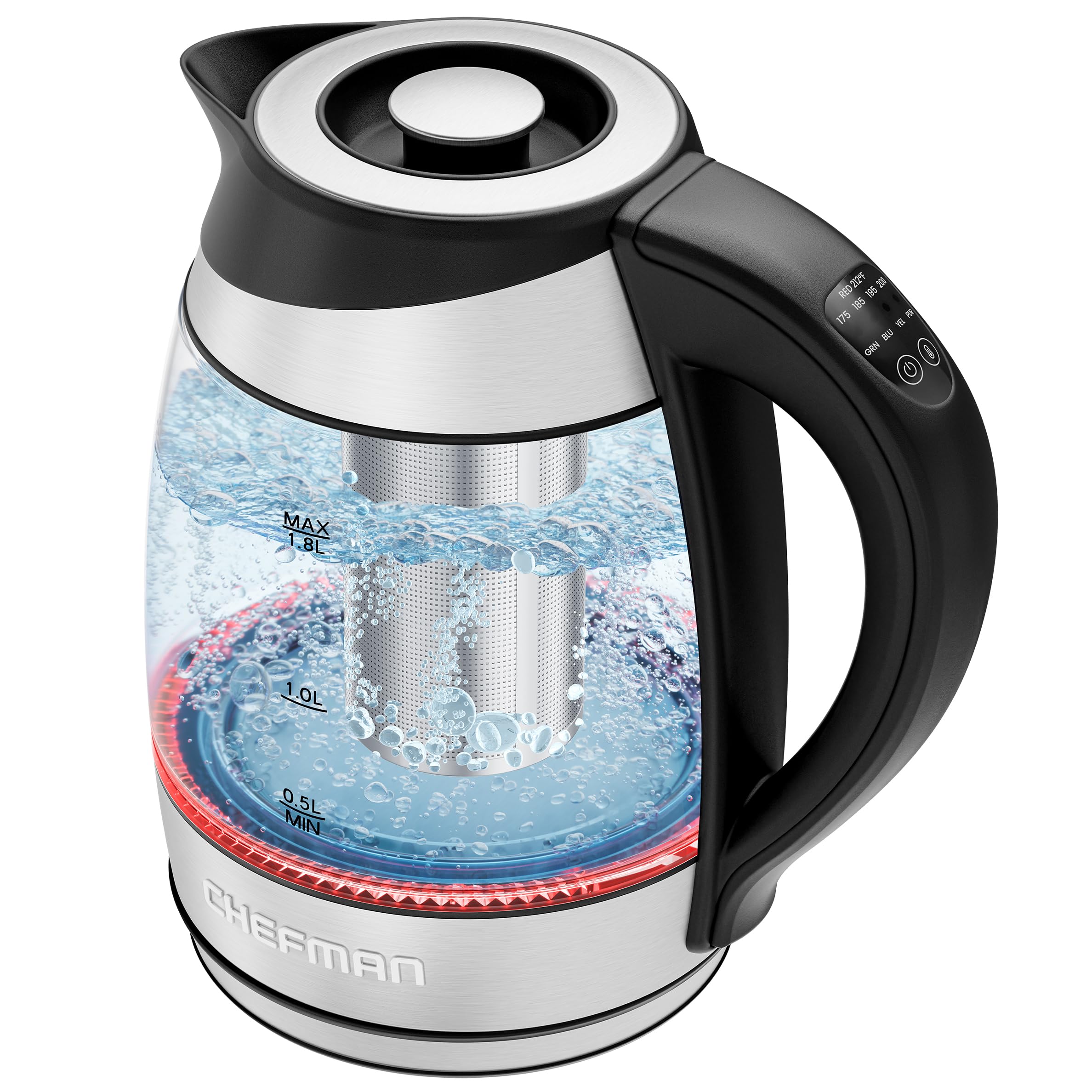 Chefman Electric Kettle with Temperature Control, 5 Presets LED Indicator Lights, Removable Tea Infuser, Glass Tea Kettle & Hot Water Boiler, 360° Swivel Base, BPA Free, Stainless Steel, 1.8 Liters ASIN B07FNW57J7 Amazon original image 1