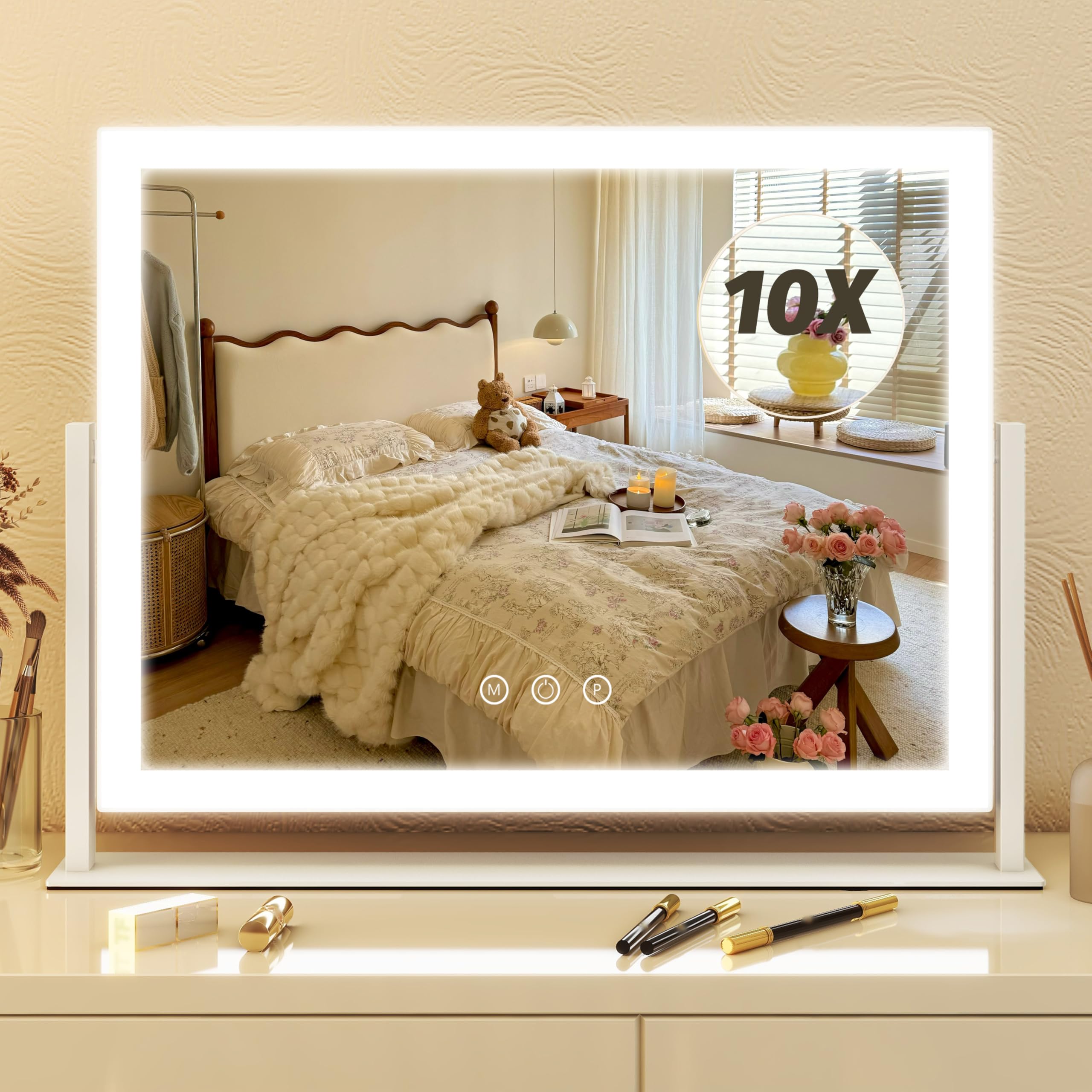 FENNIO Vanity Mirror with Lights 13'' x 17'' Makeup Mirror with Lights,Vanity Mirror Touch Screen with 3-Color Lighting,Dimmable,for Vanity Desk Bedroom White ASIN B0F6ZFTRDS Amazon original image 1