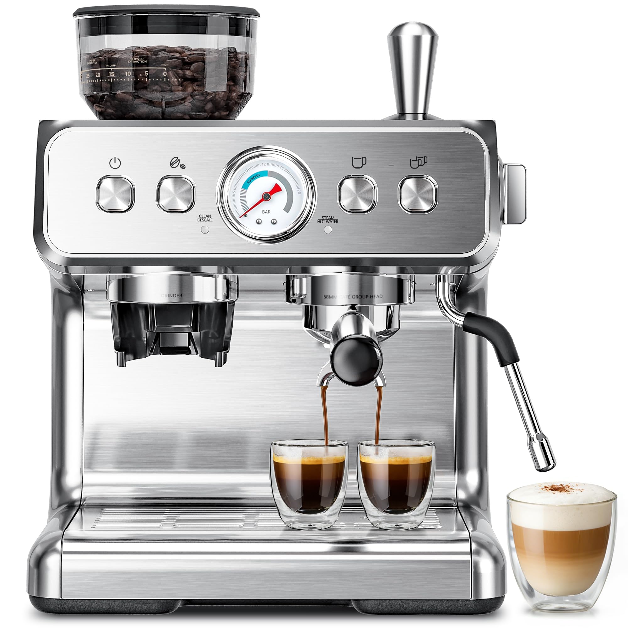Kismile Espresso Machine with Grinder, 20 Bar Expresso Coffee Machines with Milk Frother, 58mm Expresso Machines for Home, Perfect for Cappuccino & Latte, Stainless Steel(2026 Upgrade) ASIN B0GY3712NS high ticket Amazon original image 1