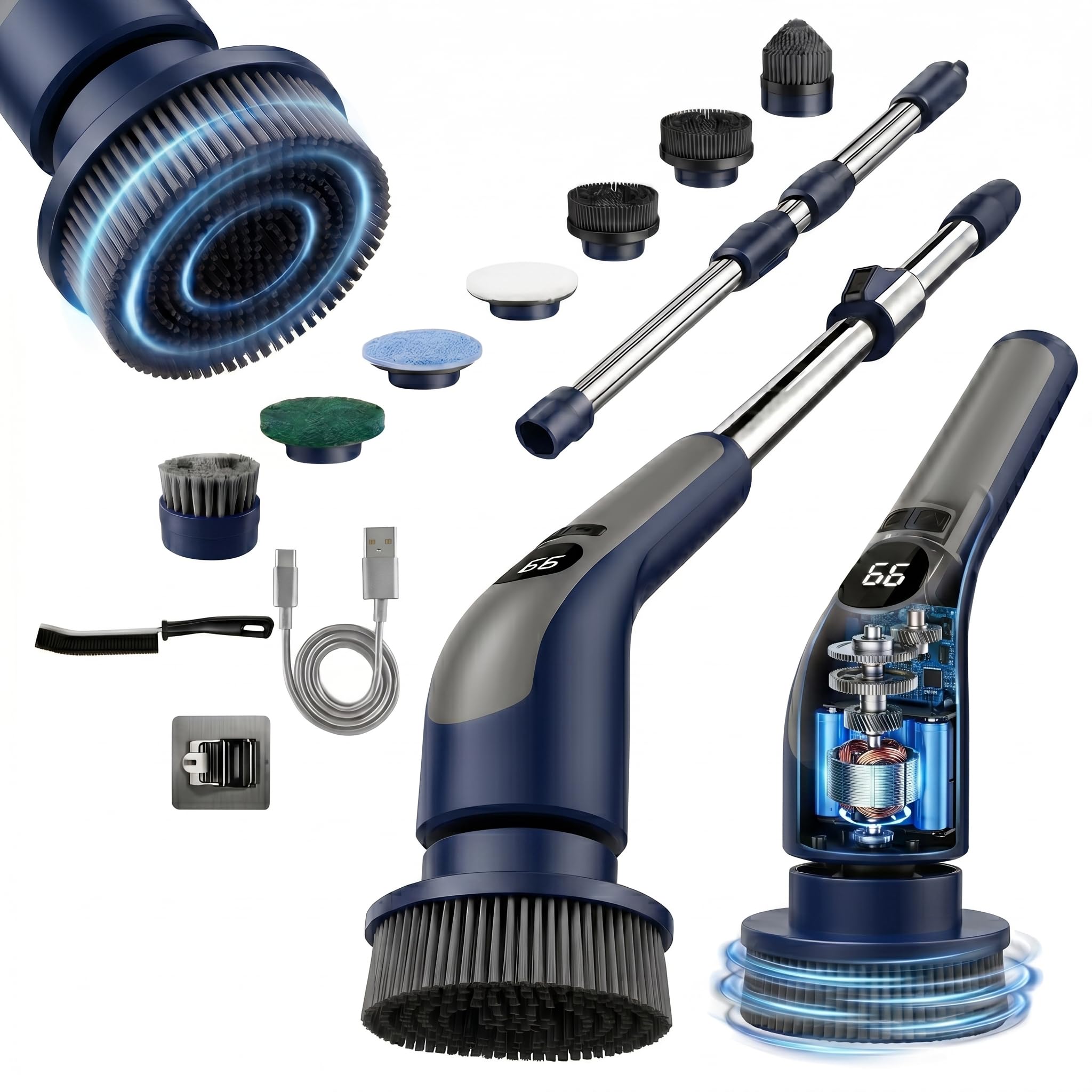 LIVINGPRO Electric Spin Scrubber for Bathroom Cleaning, Cordless Power Scrubber with 70W Dual Speed Motor, LCD Display, IPX7 Waterproof, Adjustable Handle, 7 Brush Heads for Tub Tile Shower Kitchen ASIN B0G4NS41NK Amazon original image 1