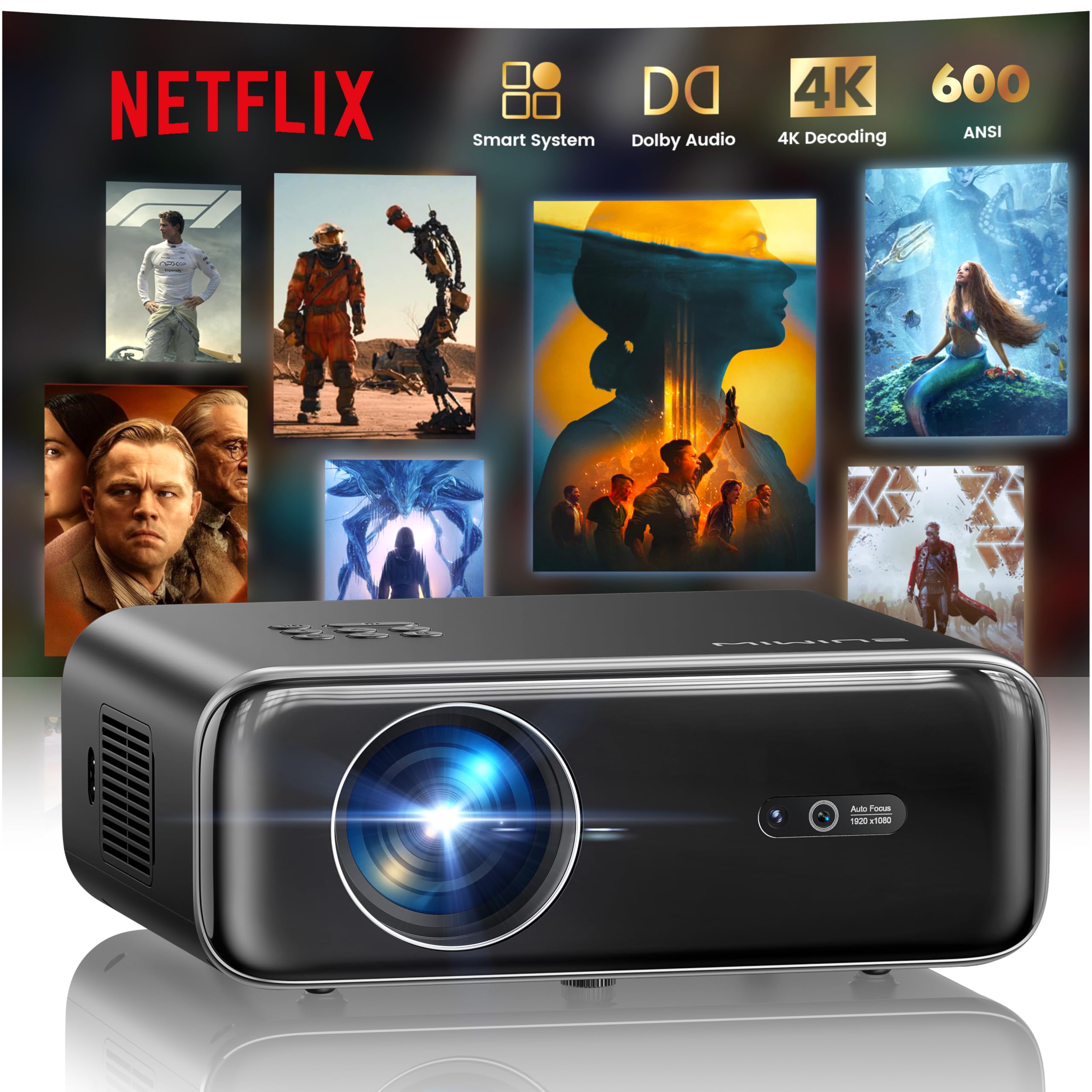 [Built-in Apps/4K Support] Smart Outdoor Projector with WiFi and Bluetooth, Movie Projector, DoIby Audio with Dual Speaker, Auto Focus w/ YouTube&PrimeVideo Proyector, Upgrad P62 Pro ASIN B0FFGBL72C high ticket Amazon original image 1