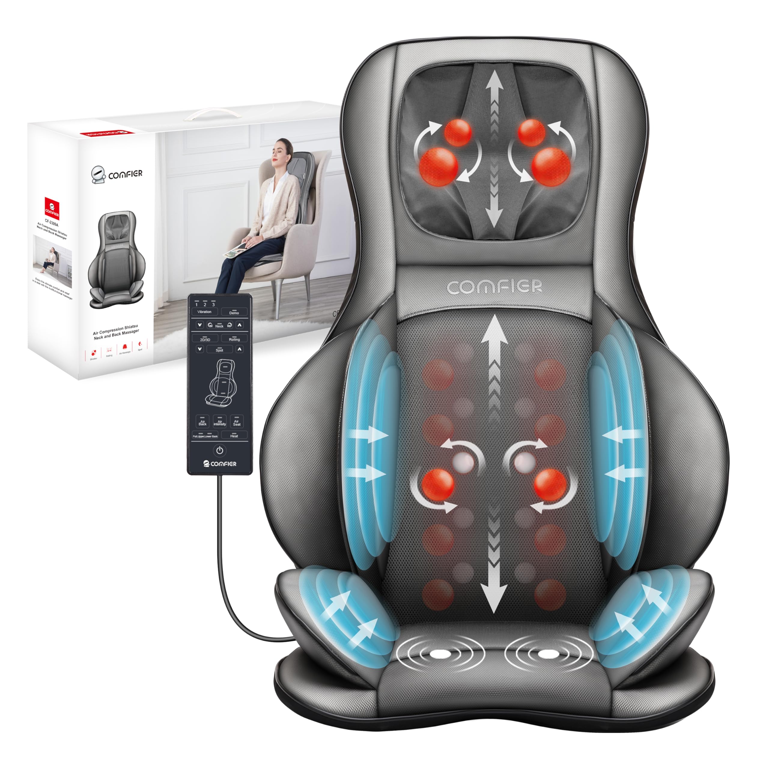 COMFIER Massager Chair with Heat, Shiatsu Neck Back Massager Portable with Compression & Rolling,Massage Chair Pad for Neck & Back for Muscle Tension Relief, Father Day Gift ASIN B081KVJRTP high ticket Amazon original image 1